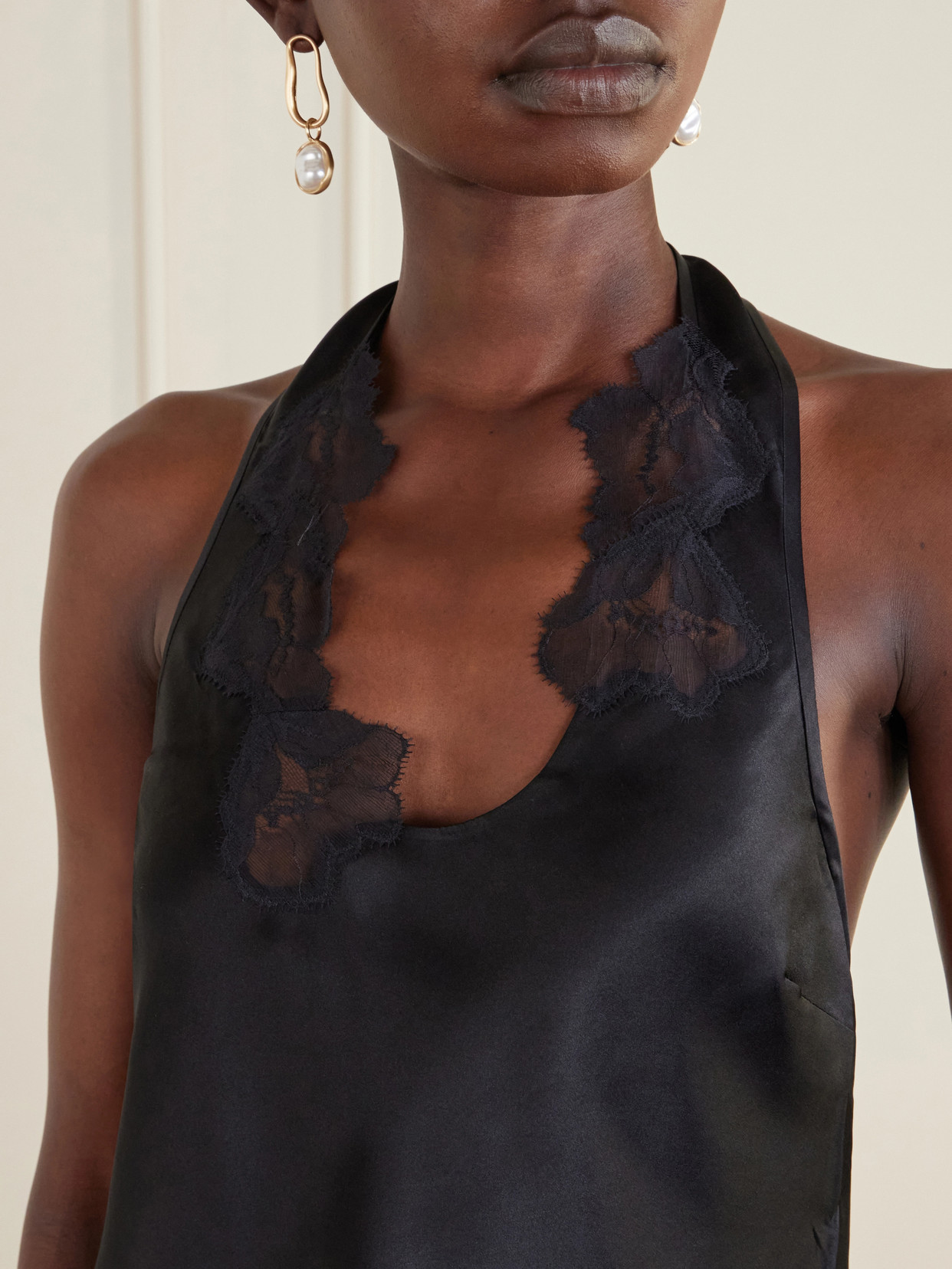 . - Montparnasse Lace-Trimmed Silk-Satin Tank