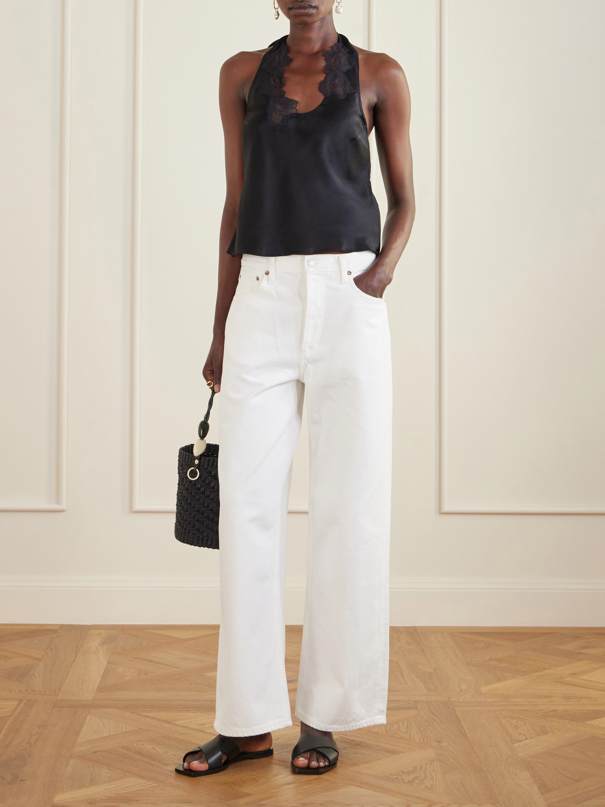 . - Montparnasse Lace-Trimmed Silk-Satin Tank