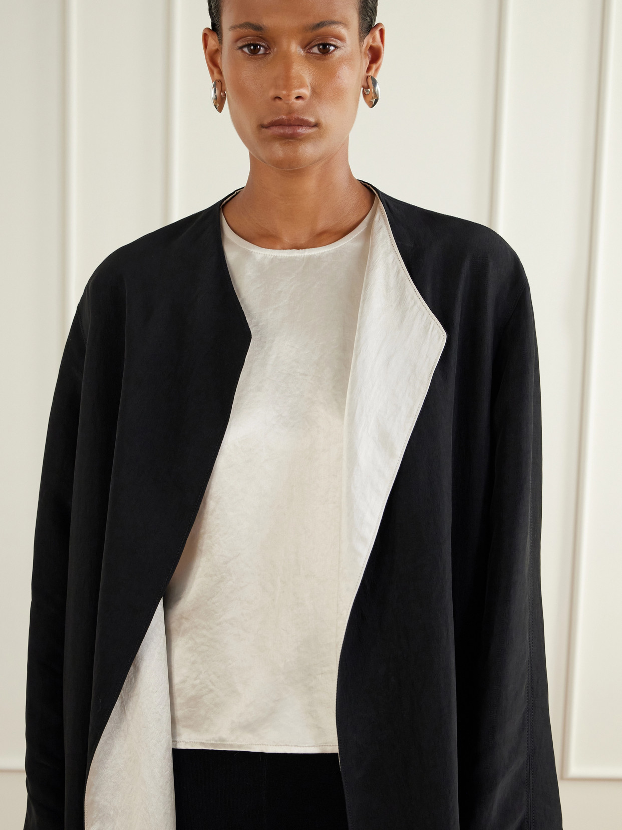 Reversible Twill And Hammered-Satin Coat