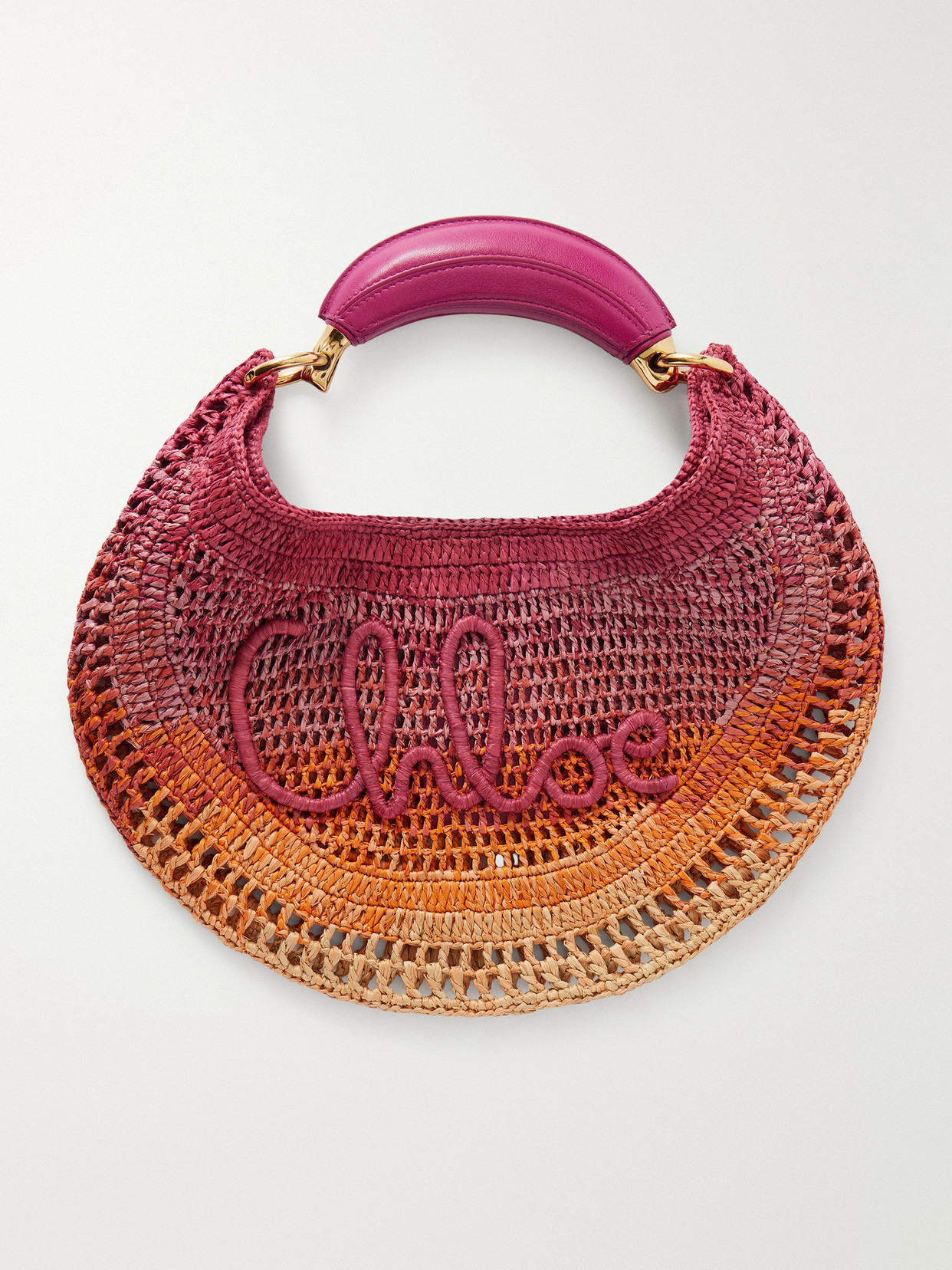 Chloé - Summer Banana Leather-Trimmed Embroidered Raffia Tote