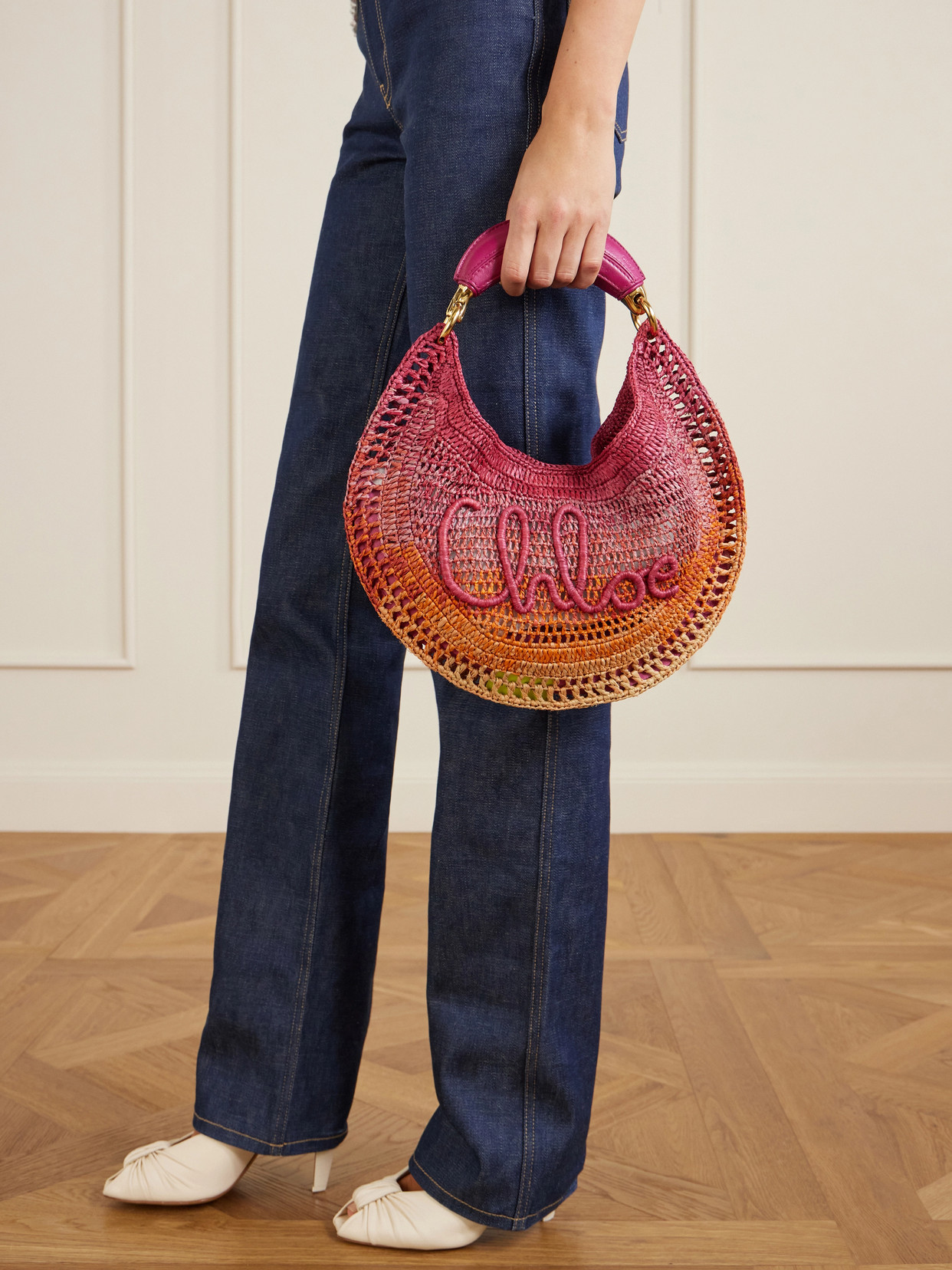 Chloé - Summer Banana Leather-Trimmed Embroidered Raffia Tote