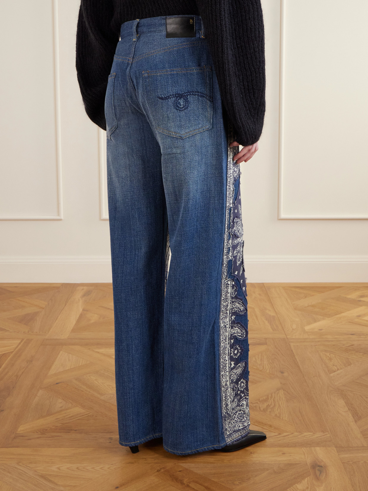D'Arcy Flare Embellished Paisley-Print Mid-Rise Wide- Leg