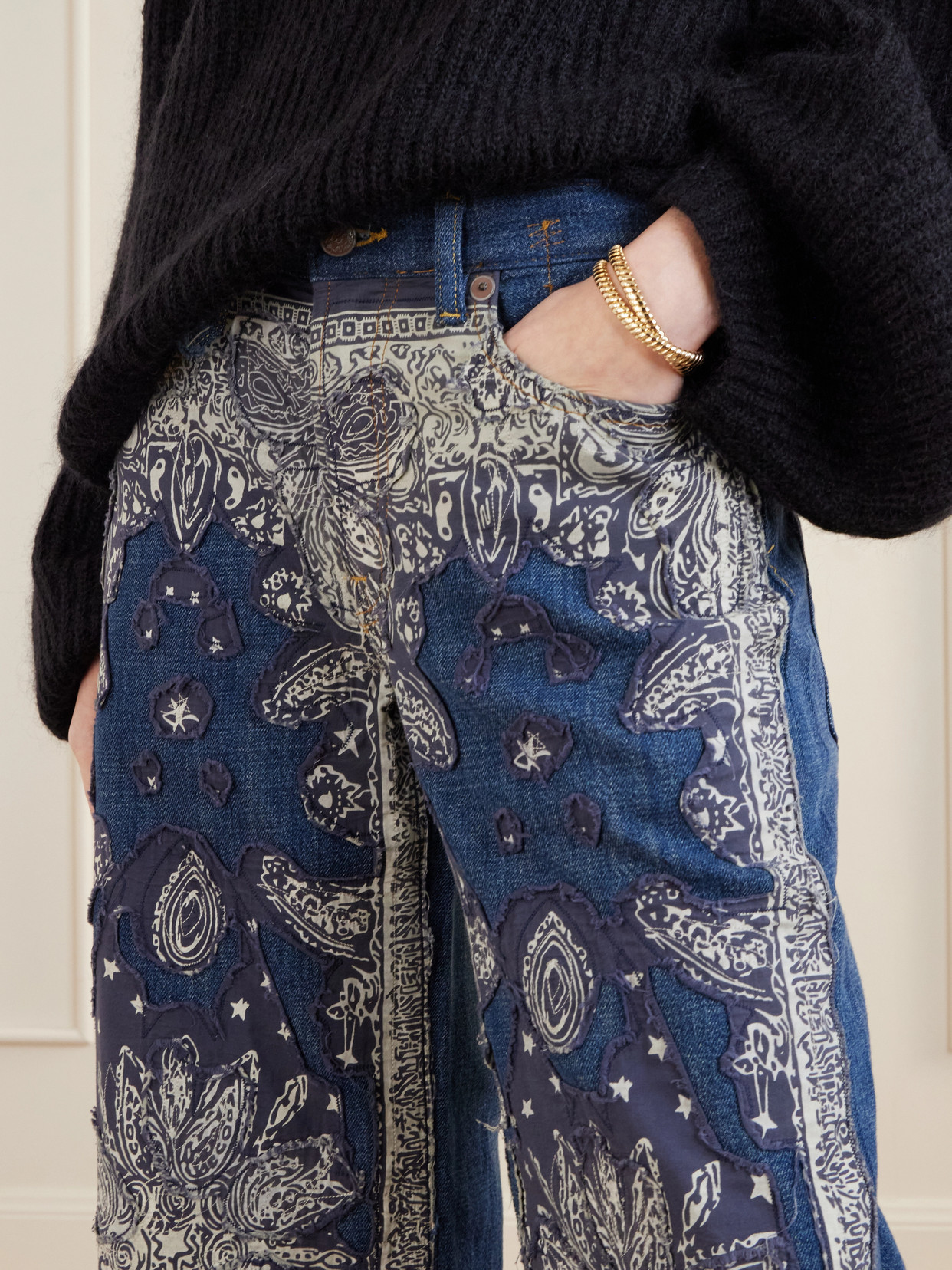 D'Arcy Flare Embellished Paisley-Print Mid-Rise Wide- Leg
