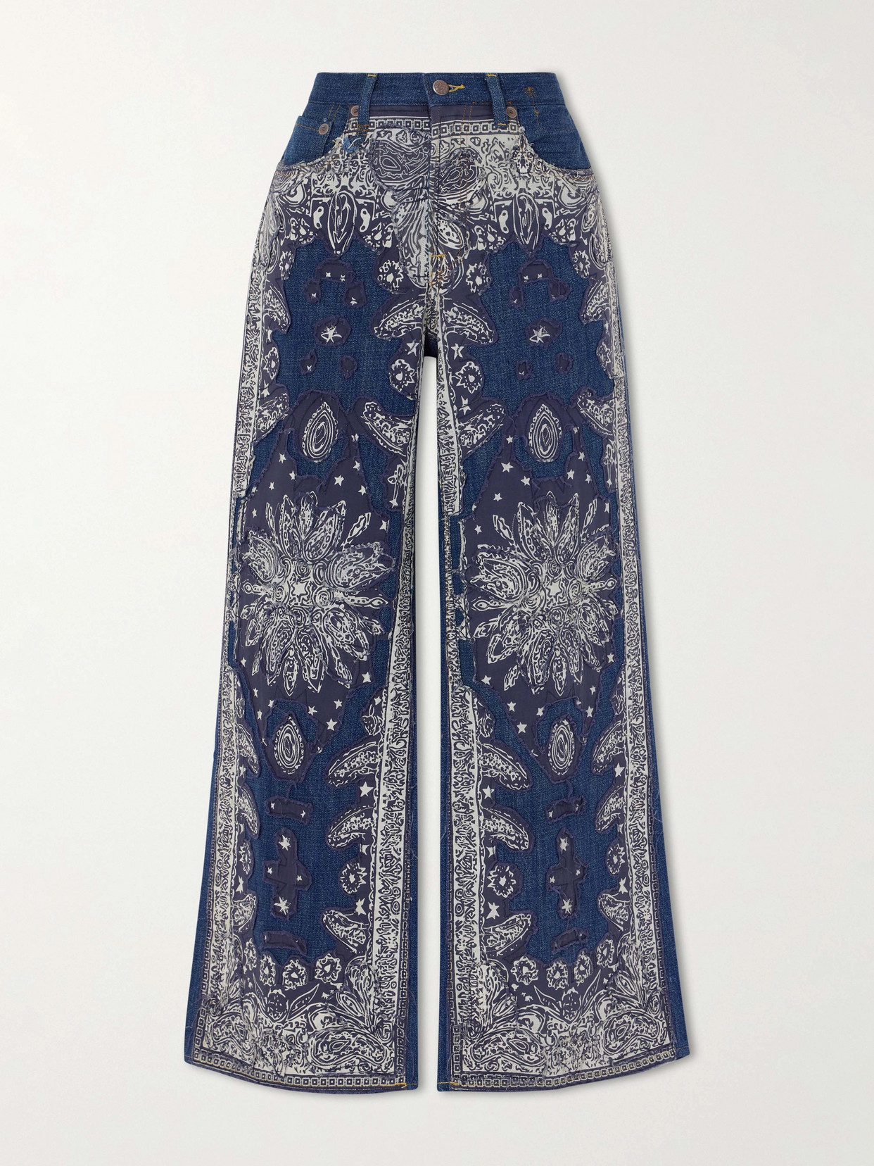 D'Arcy Flare Embellished Paisley-Print Mid-Rise Wide- Leg