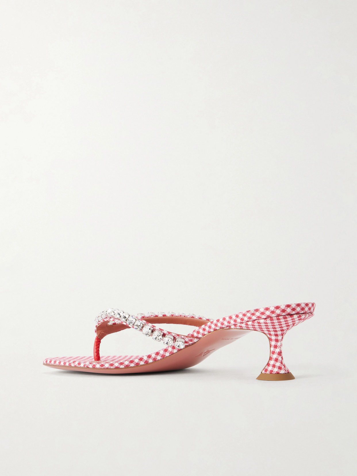 Gigi 45 Checked Crystal-Embellished Leather Thong Sandals