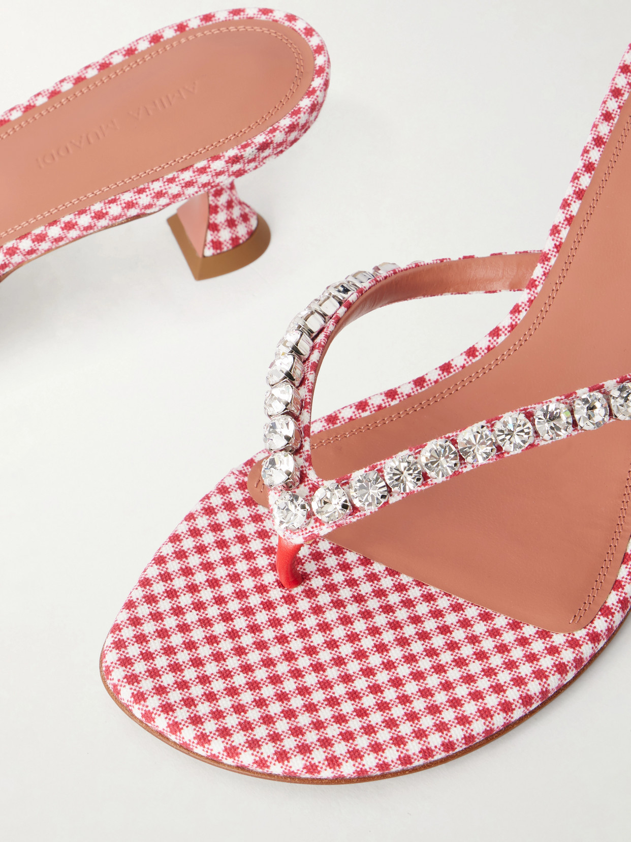 Gigi 45 Checked Crystal-Embellished Leather Thong Sandals