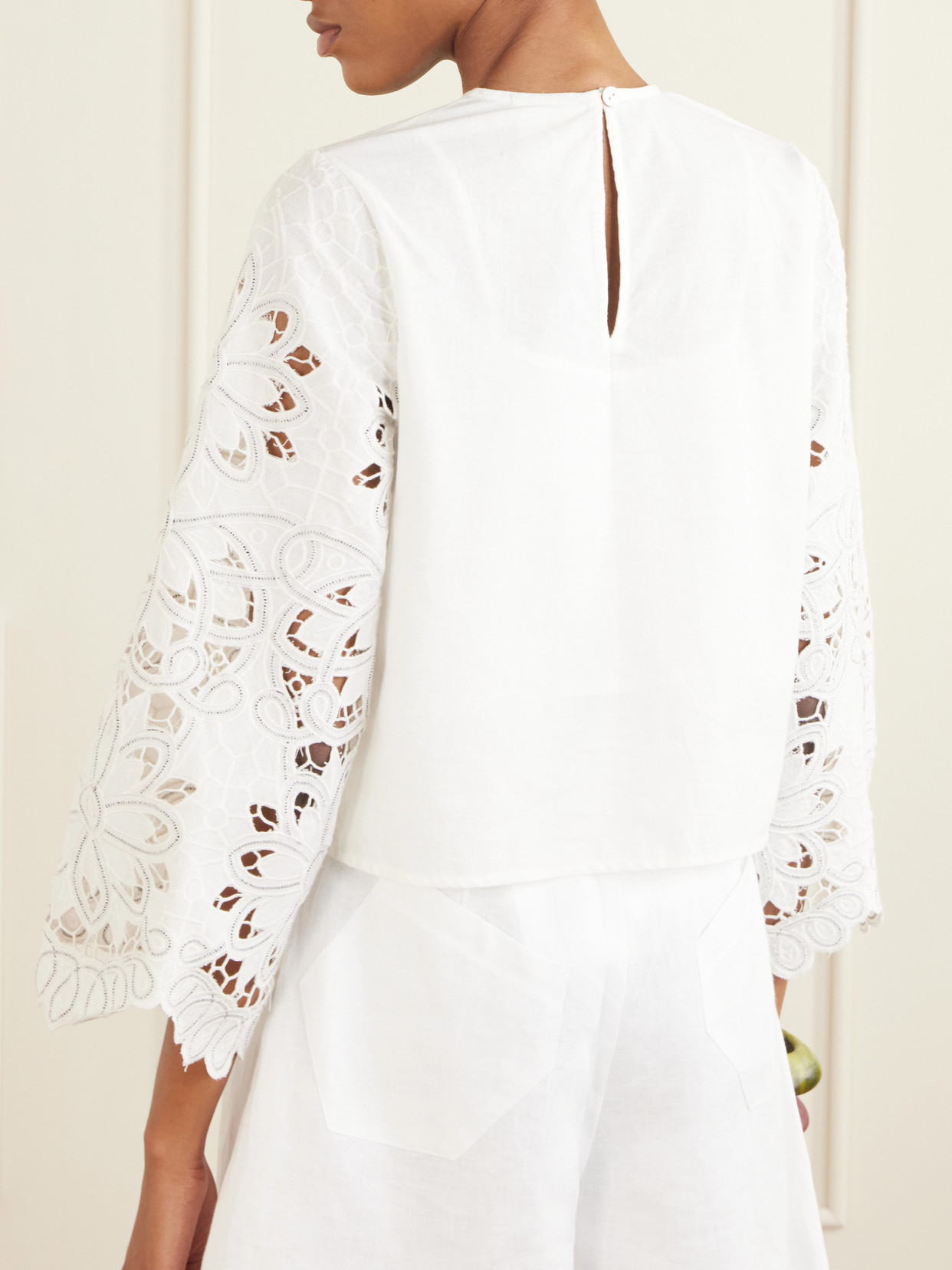 Flowers Embroidered Cotton-Blend Blouse