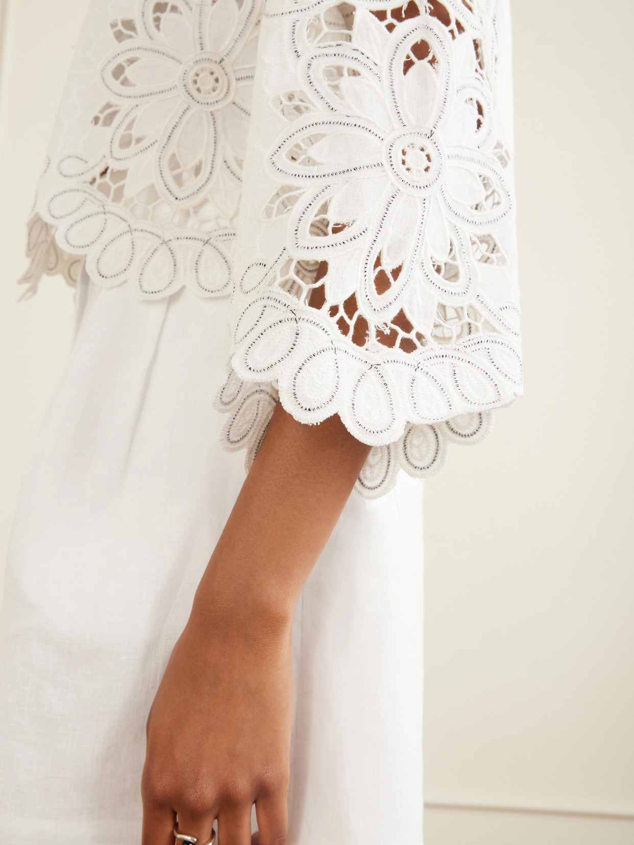 Flowers Embroidered Cotton-Blend Blouse