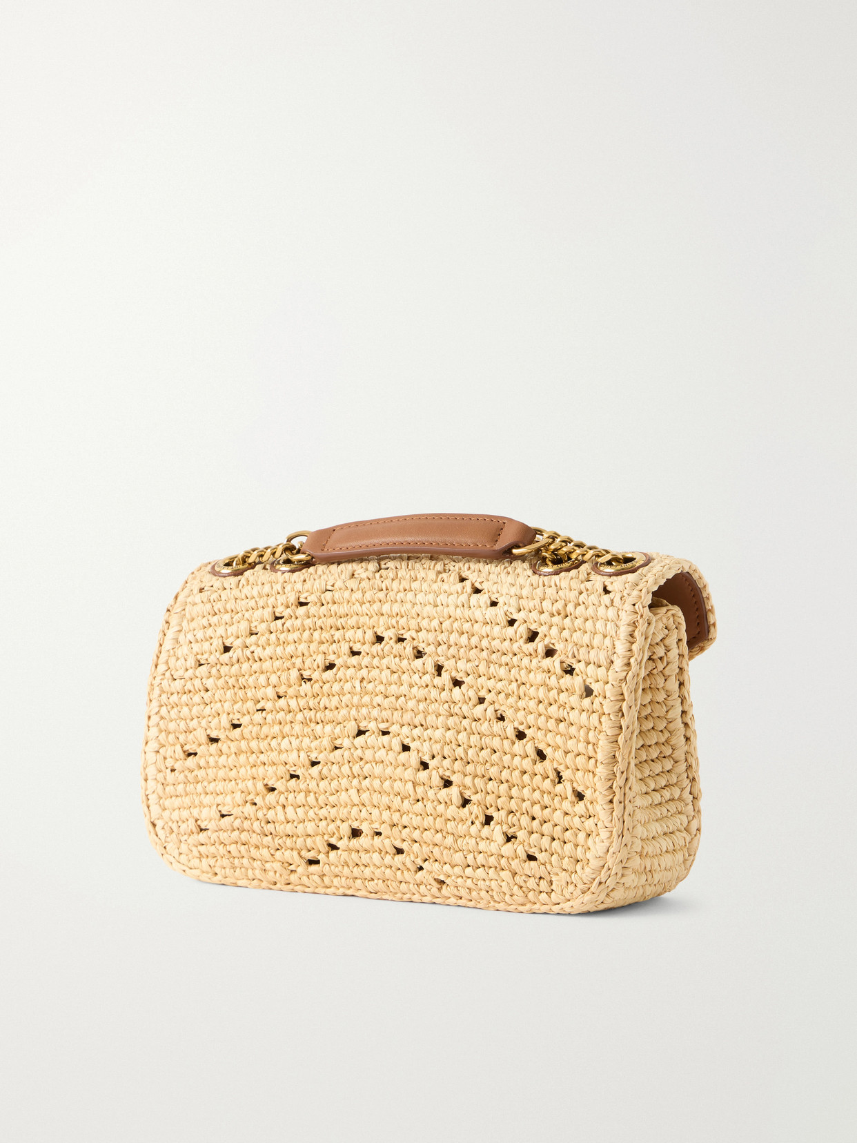 Loulou Mini Leather-Trimmed Raffia Shoulder Bag
