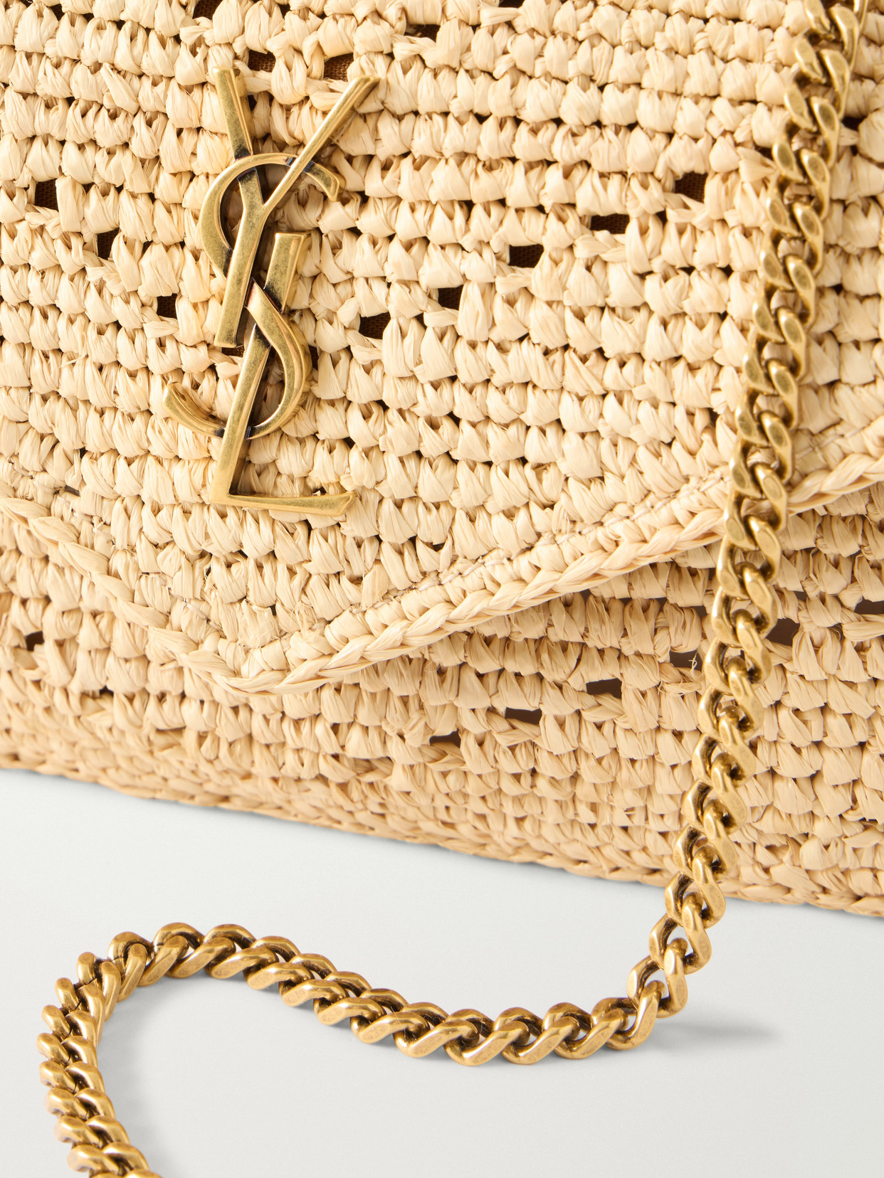Loulou Mini Leather-Trimmed Raffia Shoulder Bag