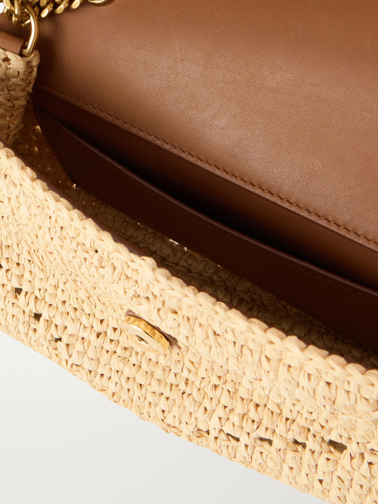Loulou Mini Leather-Trimmed Raffia Shoulder Bag