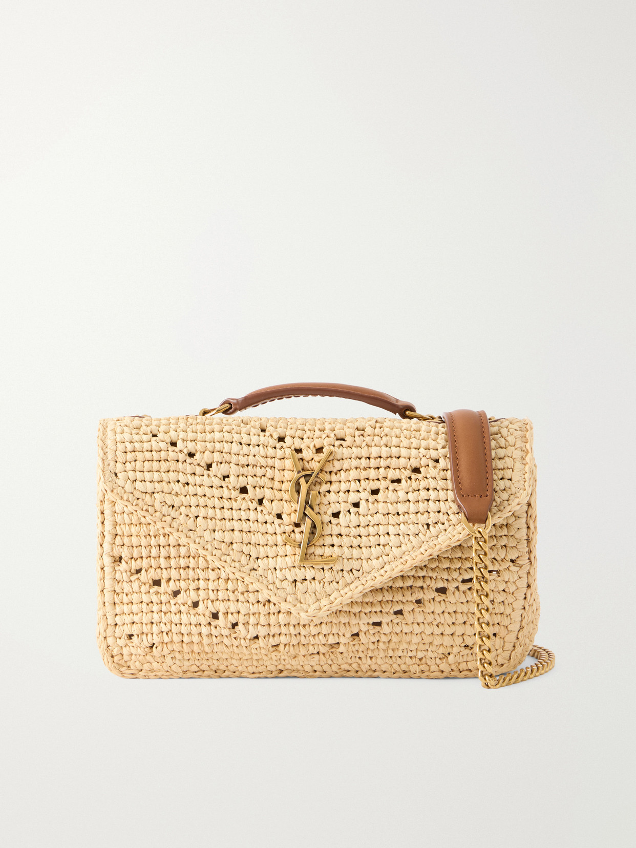 Loulou Mini Leather-Trimmed Raffia Shoulder Bag