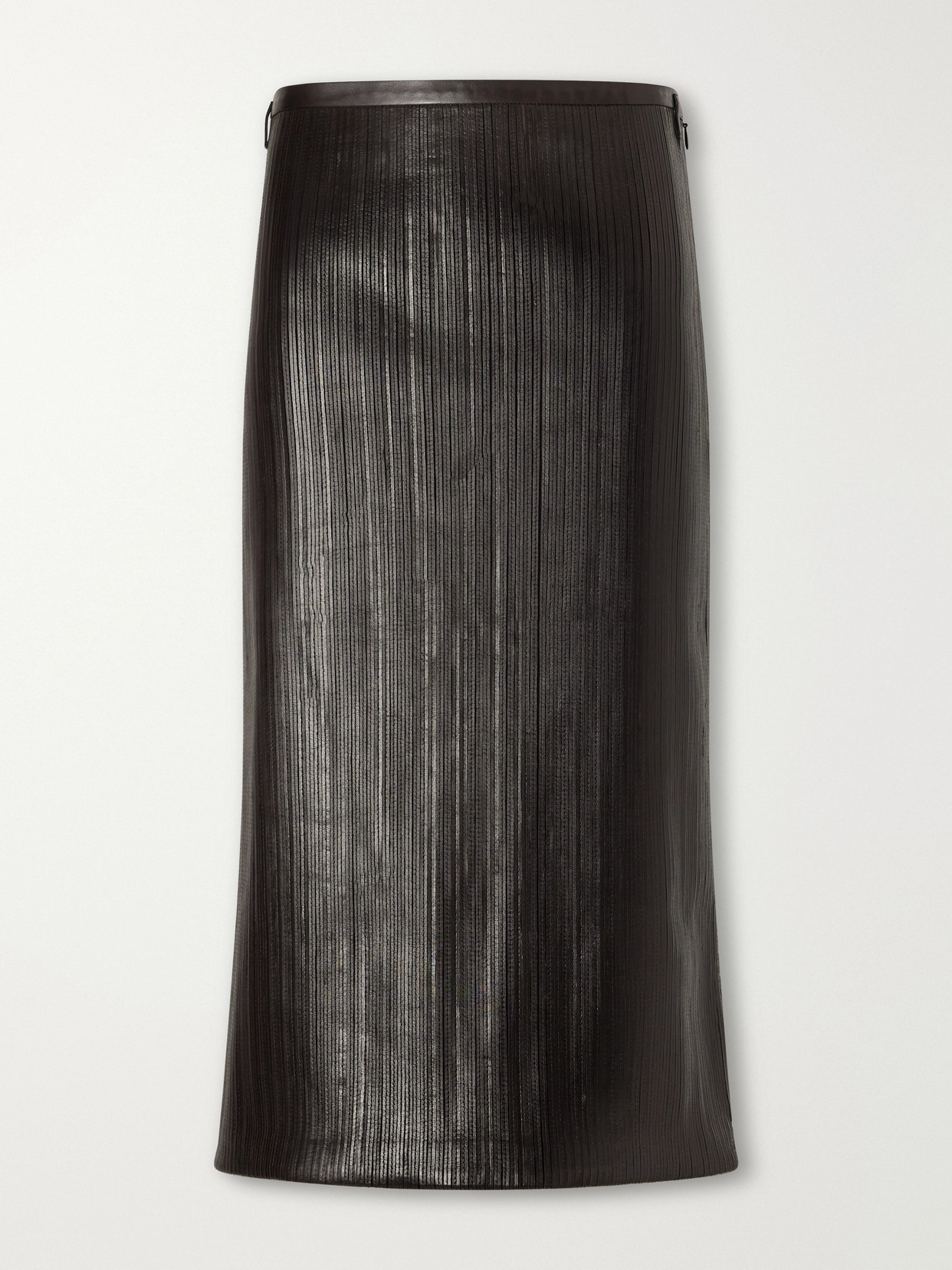 Leather-Trimmed Stretch-Jersey Midi
