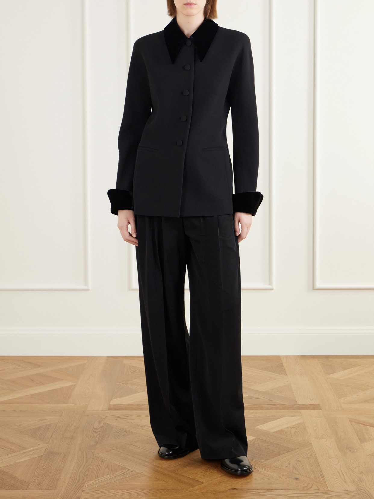 Jeko Velvet-Trimmed Wool Barathea Jacket