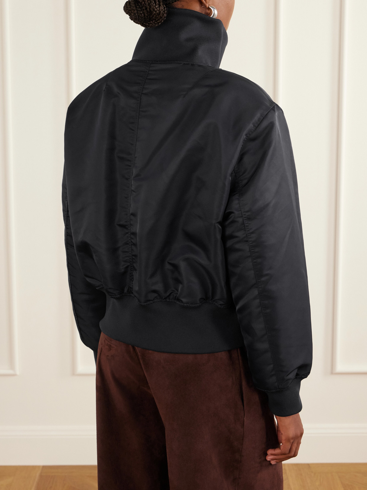 Storm Rib-Trimmed Satin Bomber Jacket