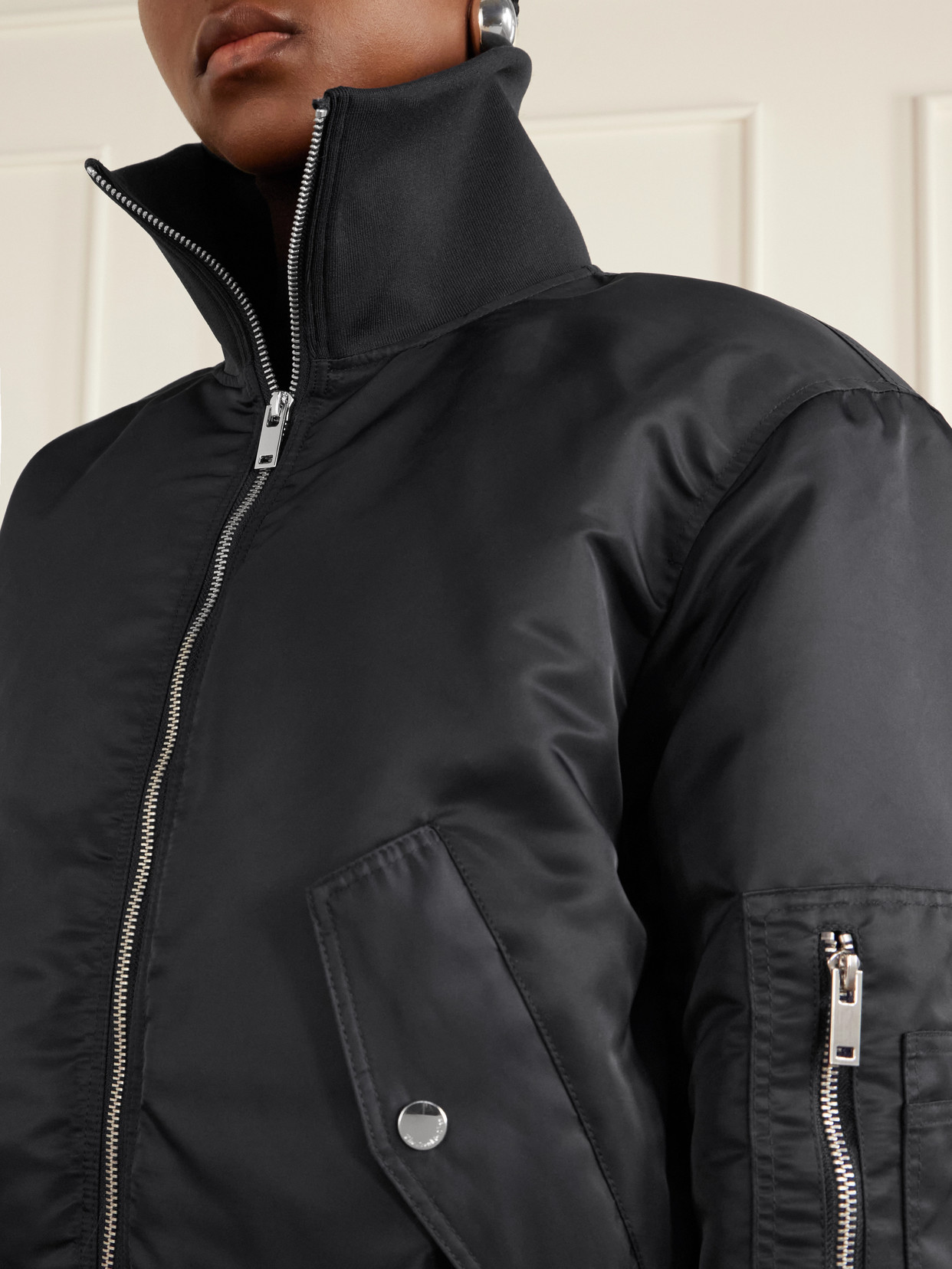 Storm Rib-Trimmed Satin Bomber Jacket
