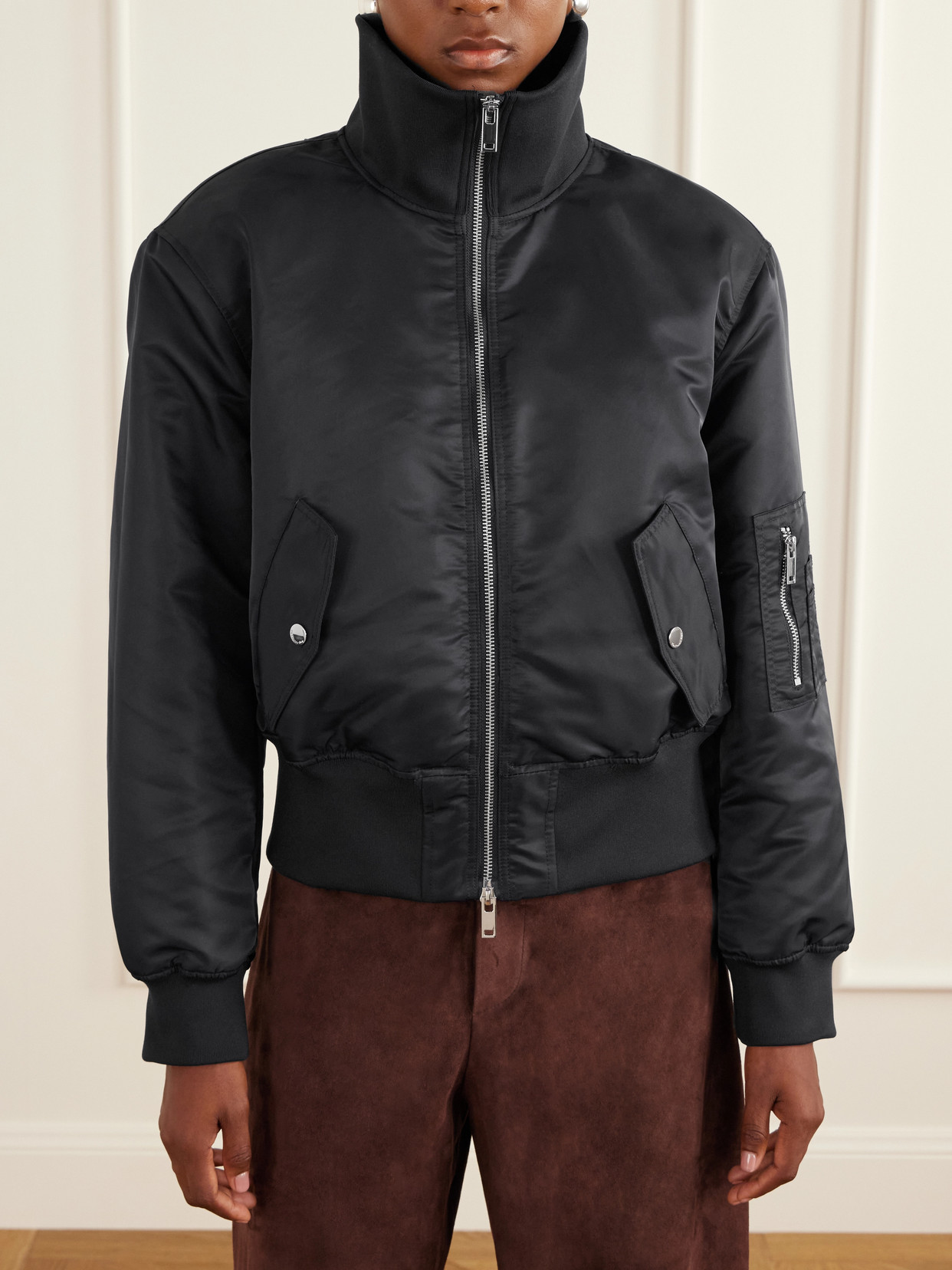 Storm Rib-Trimmed Satin Bomber Jacket