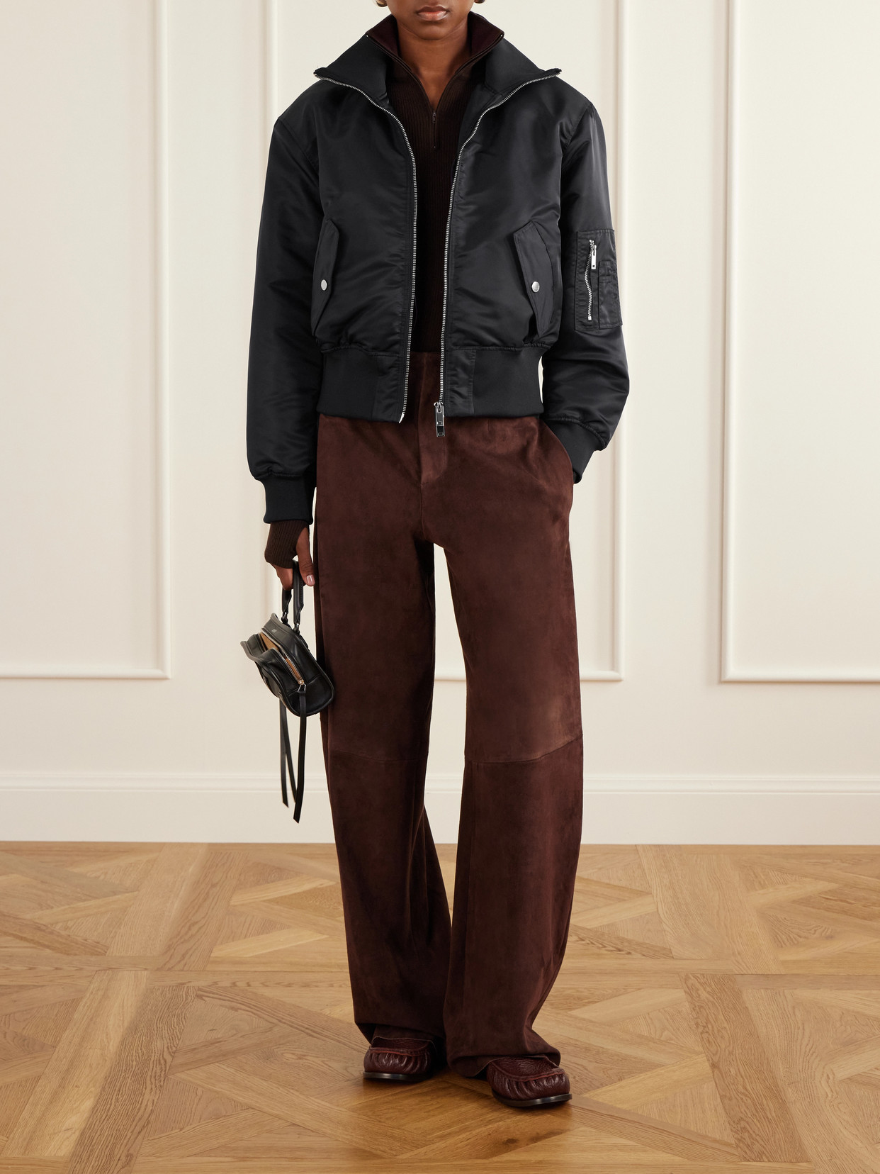 Storm Rib-Trimmed Satin Bomber Jacket