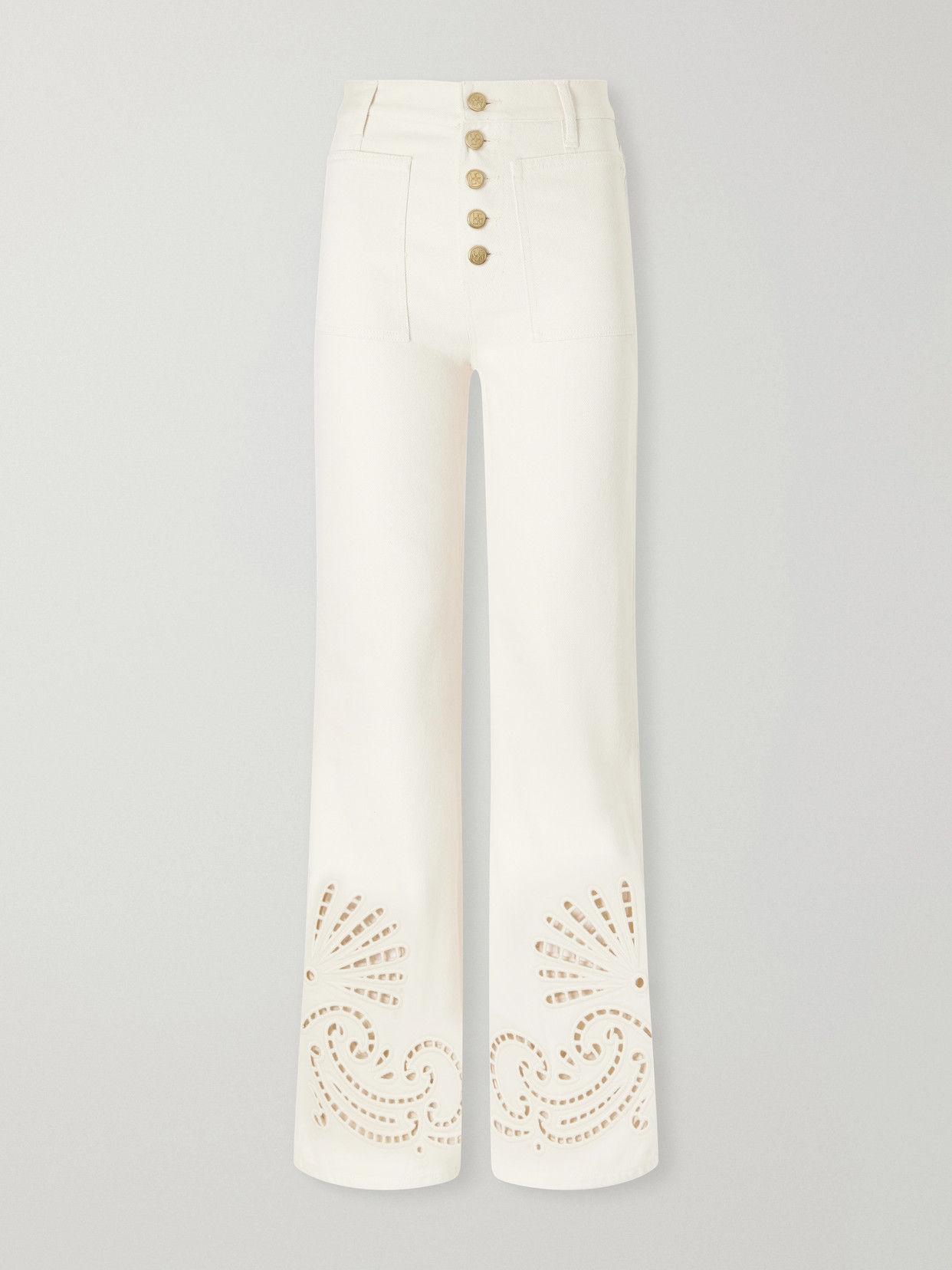 The Lou Broderie Anglaise Mid-Rise Straight-Leg Jeans