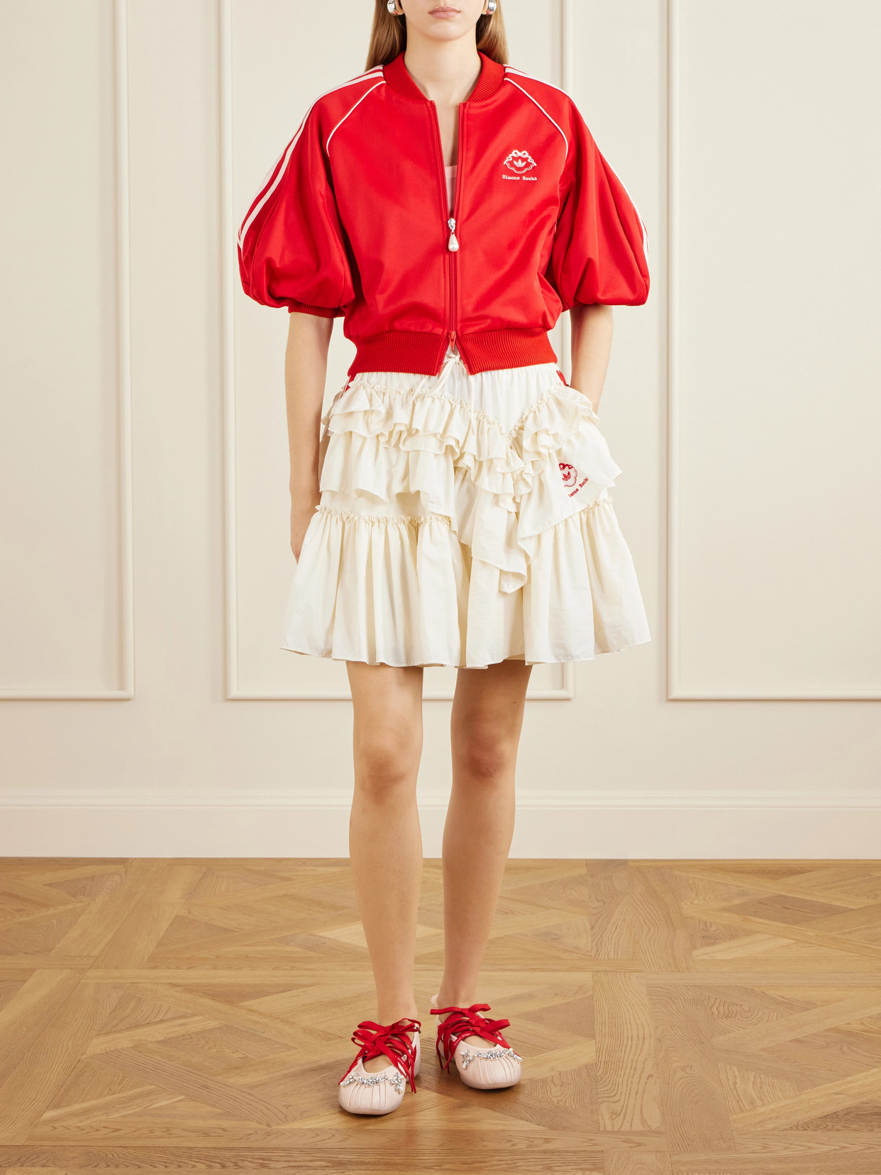 + Adidas Originals Logo-Embroidered Asymmetric Ruffled Jersey Mini