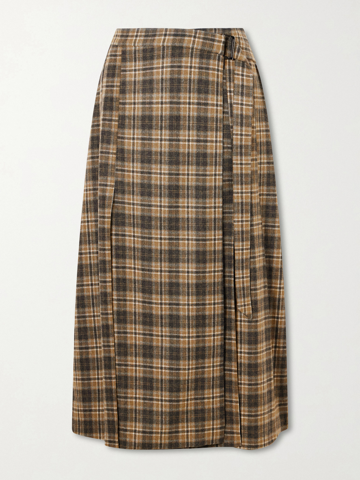 Checked Wool-Blend Wrap Midi