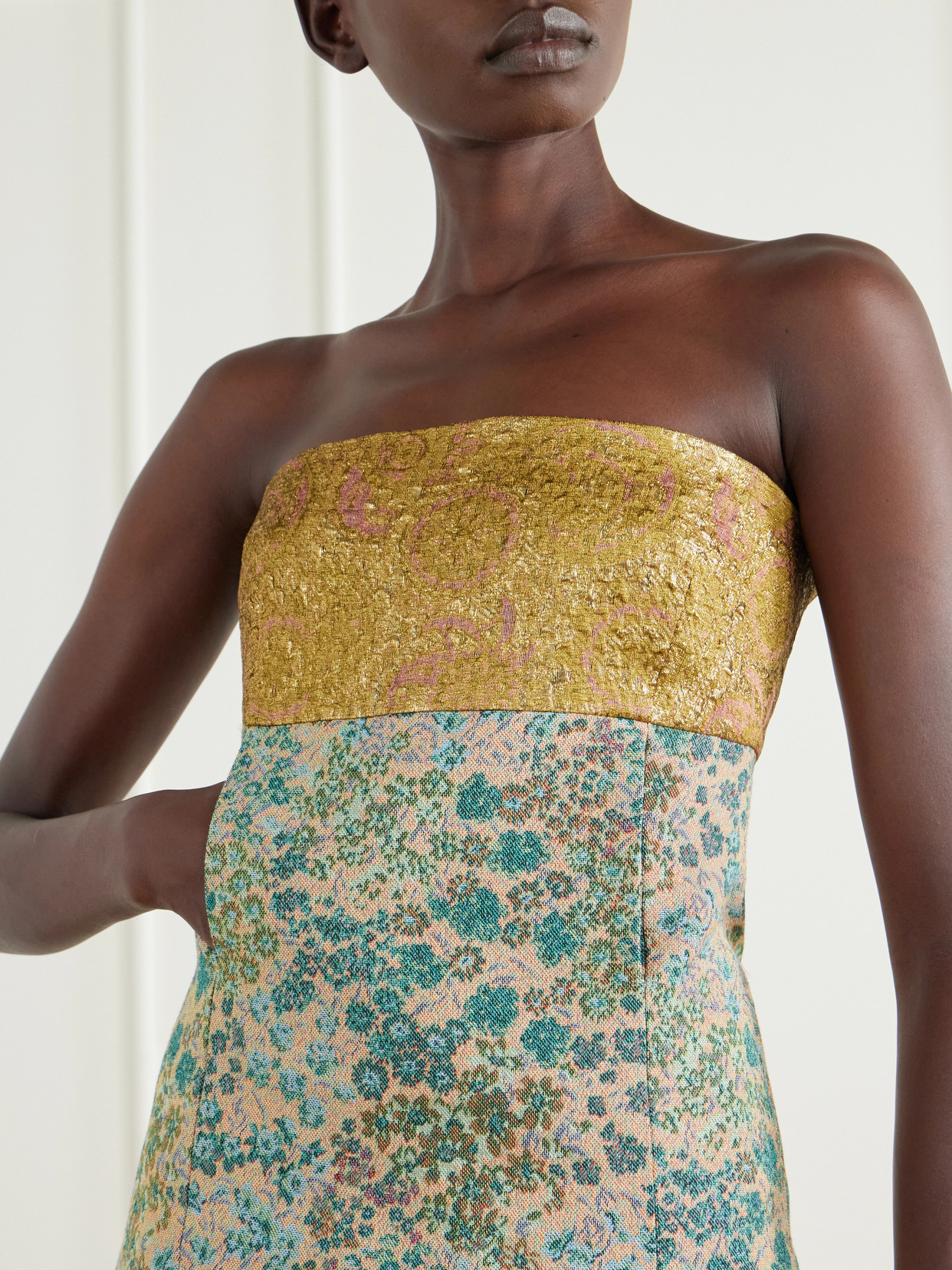 Strapless Metallic Floral-Jacquard Top