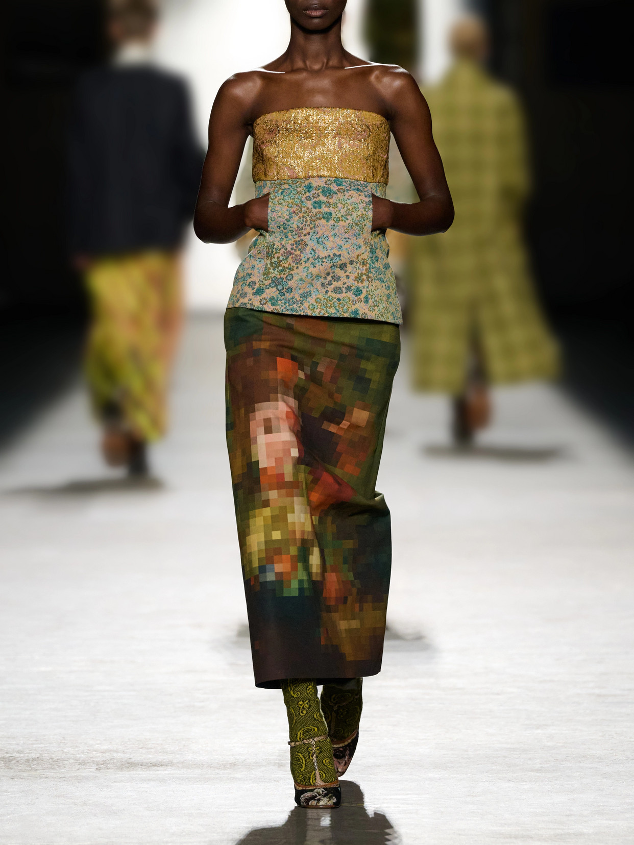 Strapless Metallic Floral-Jacquard Top