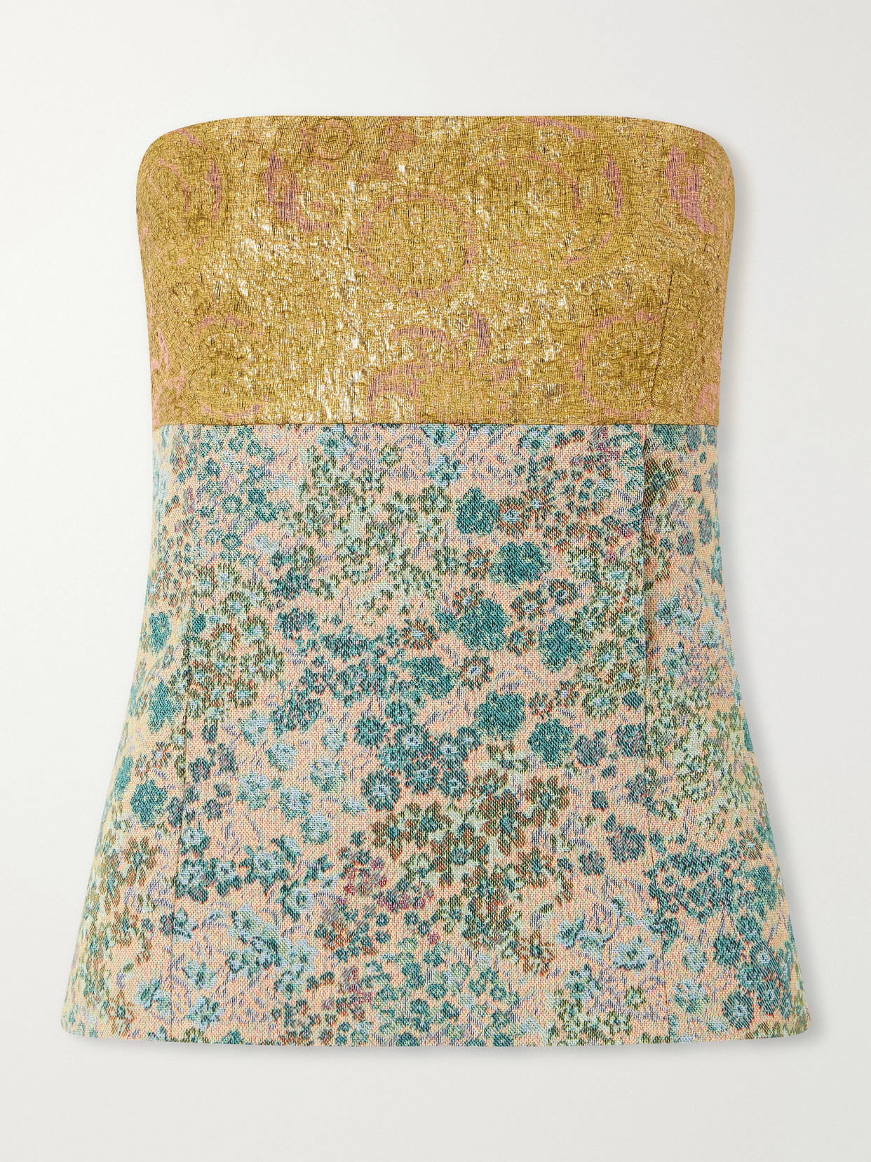 Strapless Metallic Floral-Jacquard Top