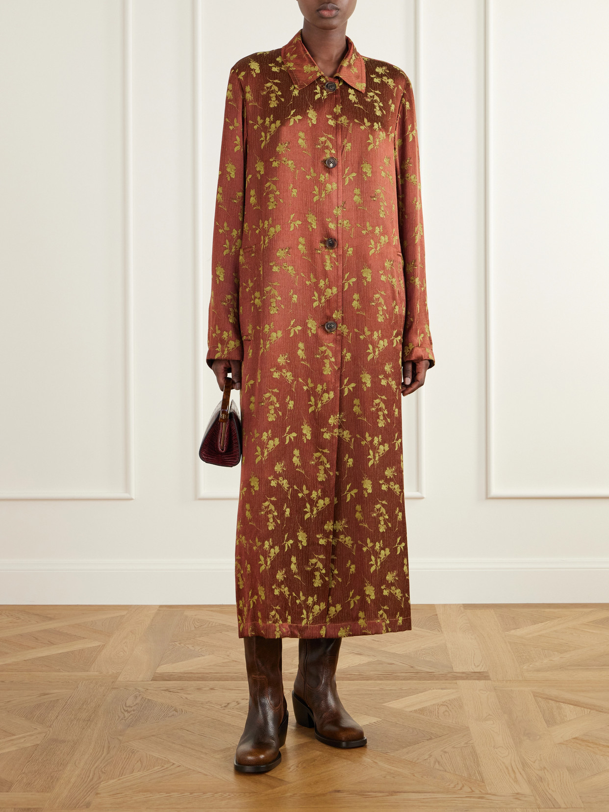Floral-Jacquard Coat