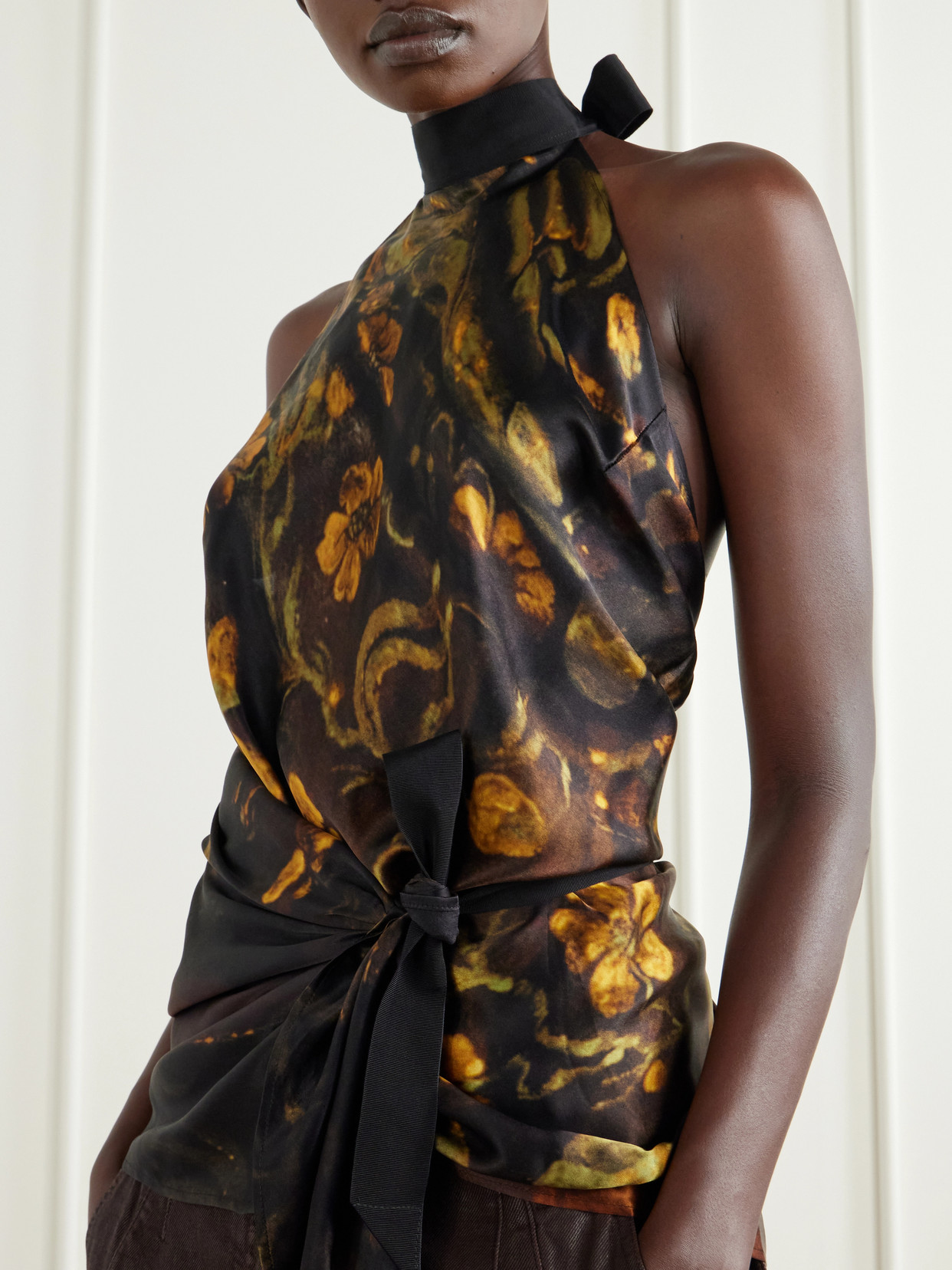 Floral-Print Silk-Satin Blouse