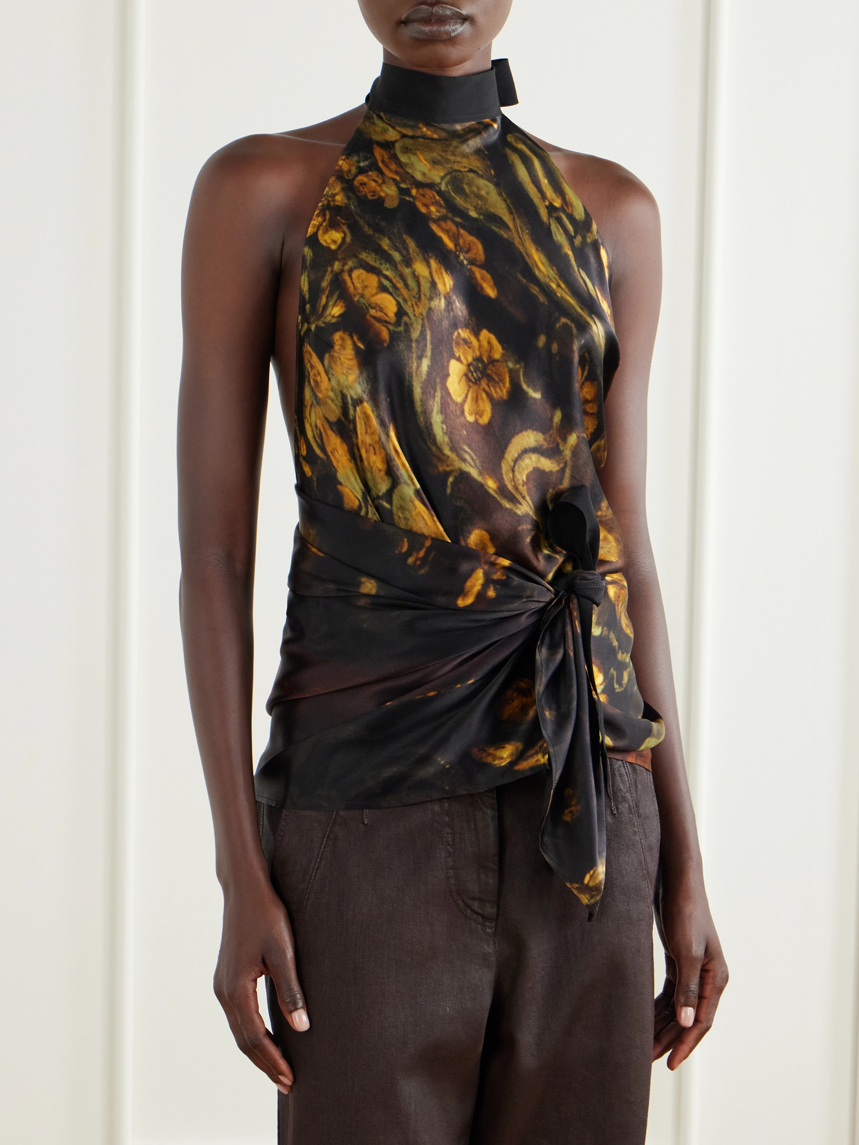 Floral-Print Silk-Satin Blouse