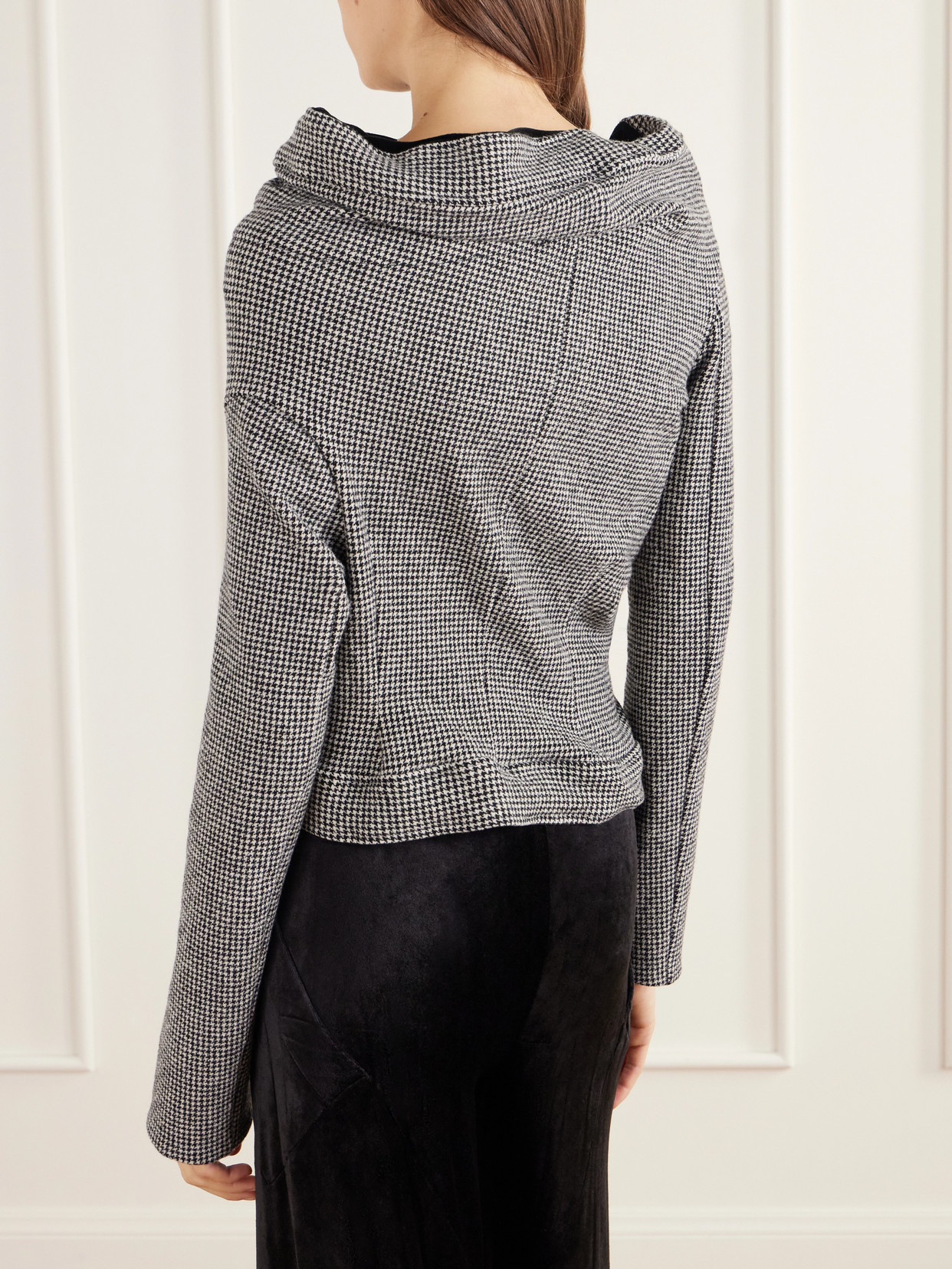 Asymmetric Houndstooth Wool-Blend Jacket