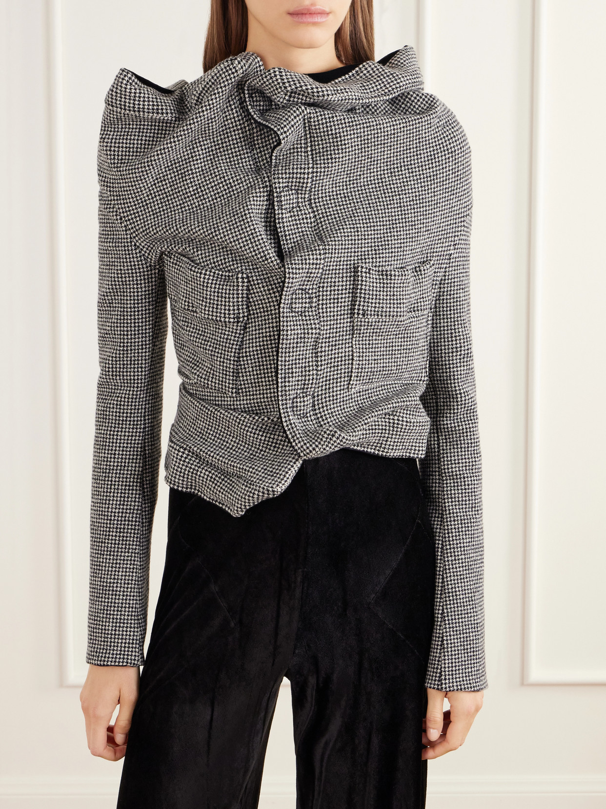 Asymmetric Houndstooth Wool-Blend Jacket