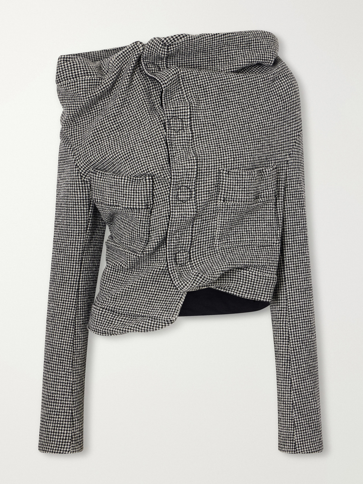 Asymmetric Houndstooth Wool-Blend Jacket