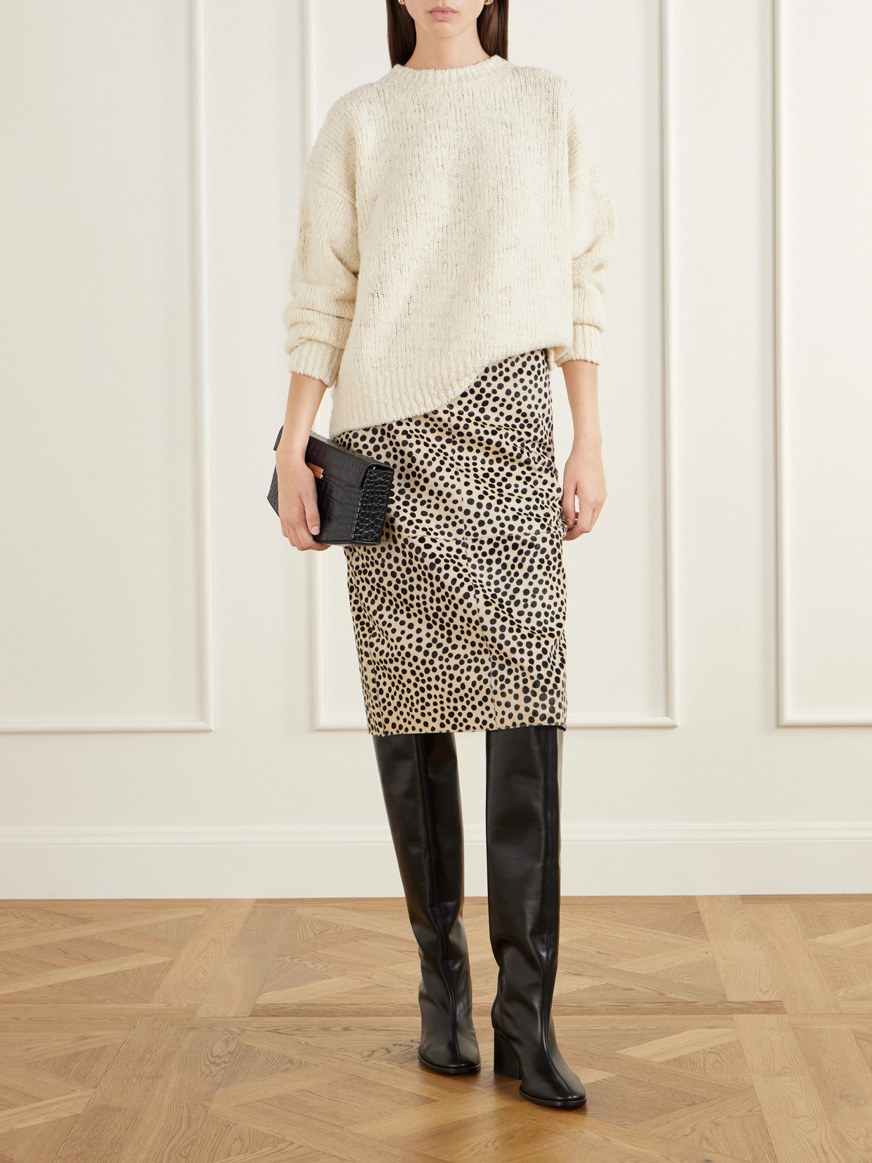 Róhe - Paneled Cheetah-Print Calf Hair Knee-Length Skirt