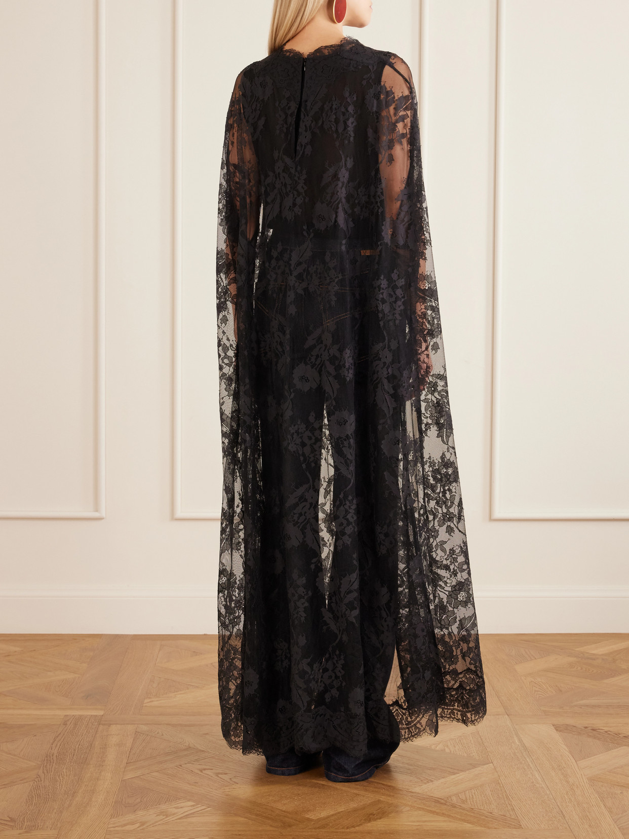 Valiant Cropped Cape-Effect Lace Blouse