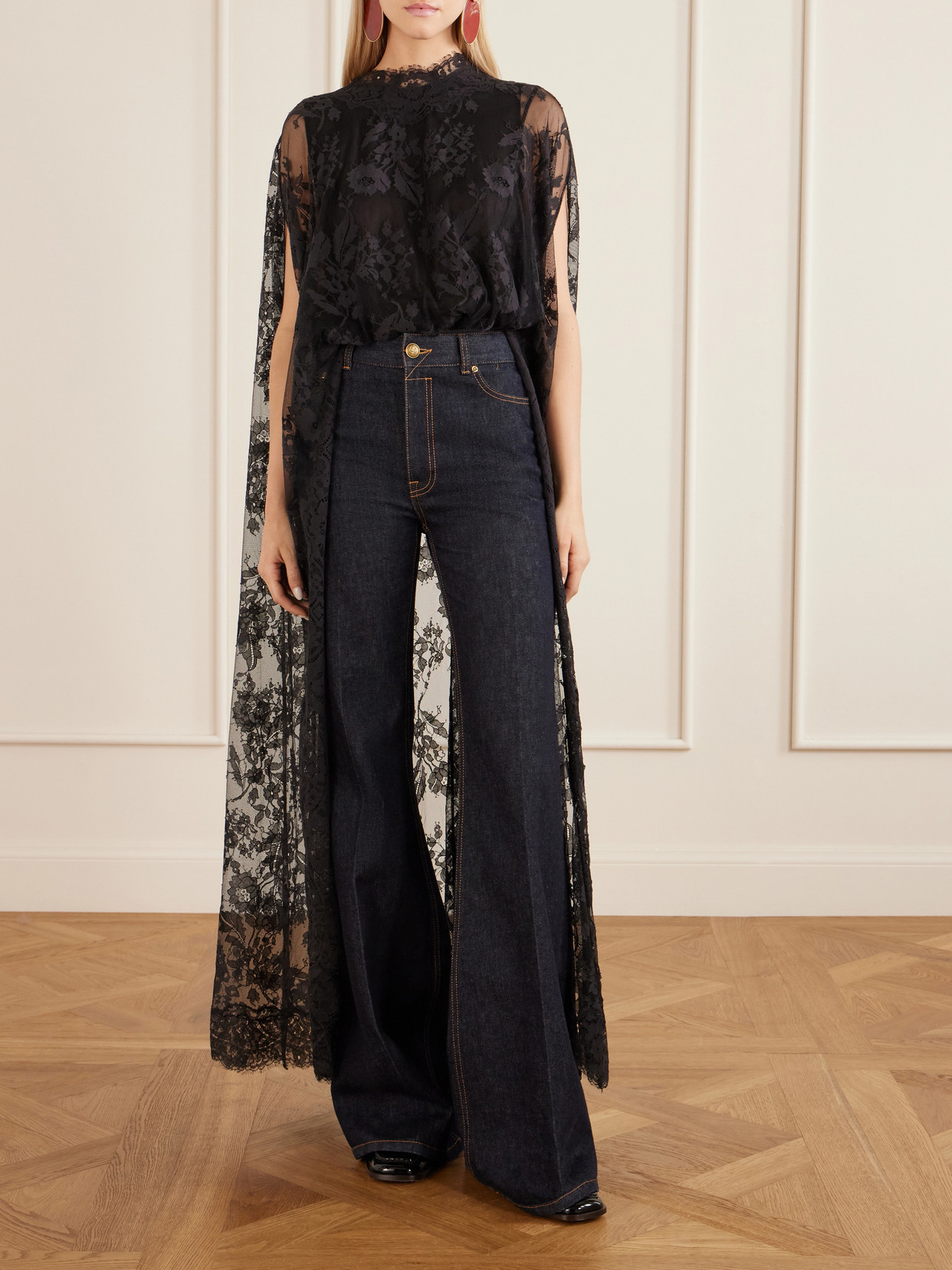 Valiant Cropped Cape-Effect Lace Blouse