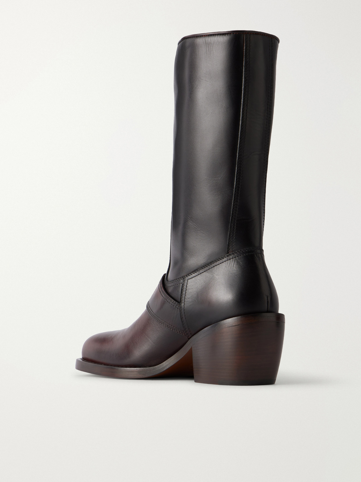Buckle-Detail Leather Knee Boots