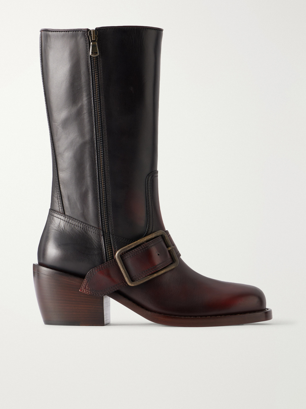 Buckle-Detail Leather Knee Boots