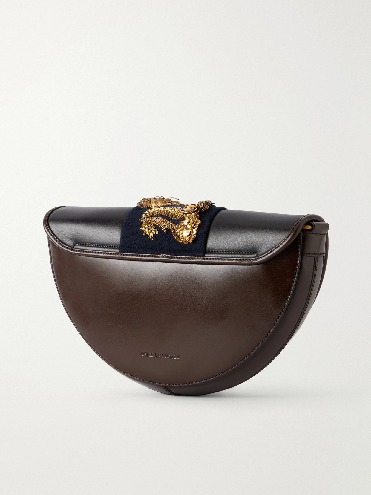 Embellished Fabric-Trimmed Shoulder Bag