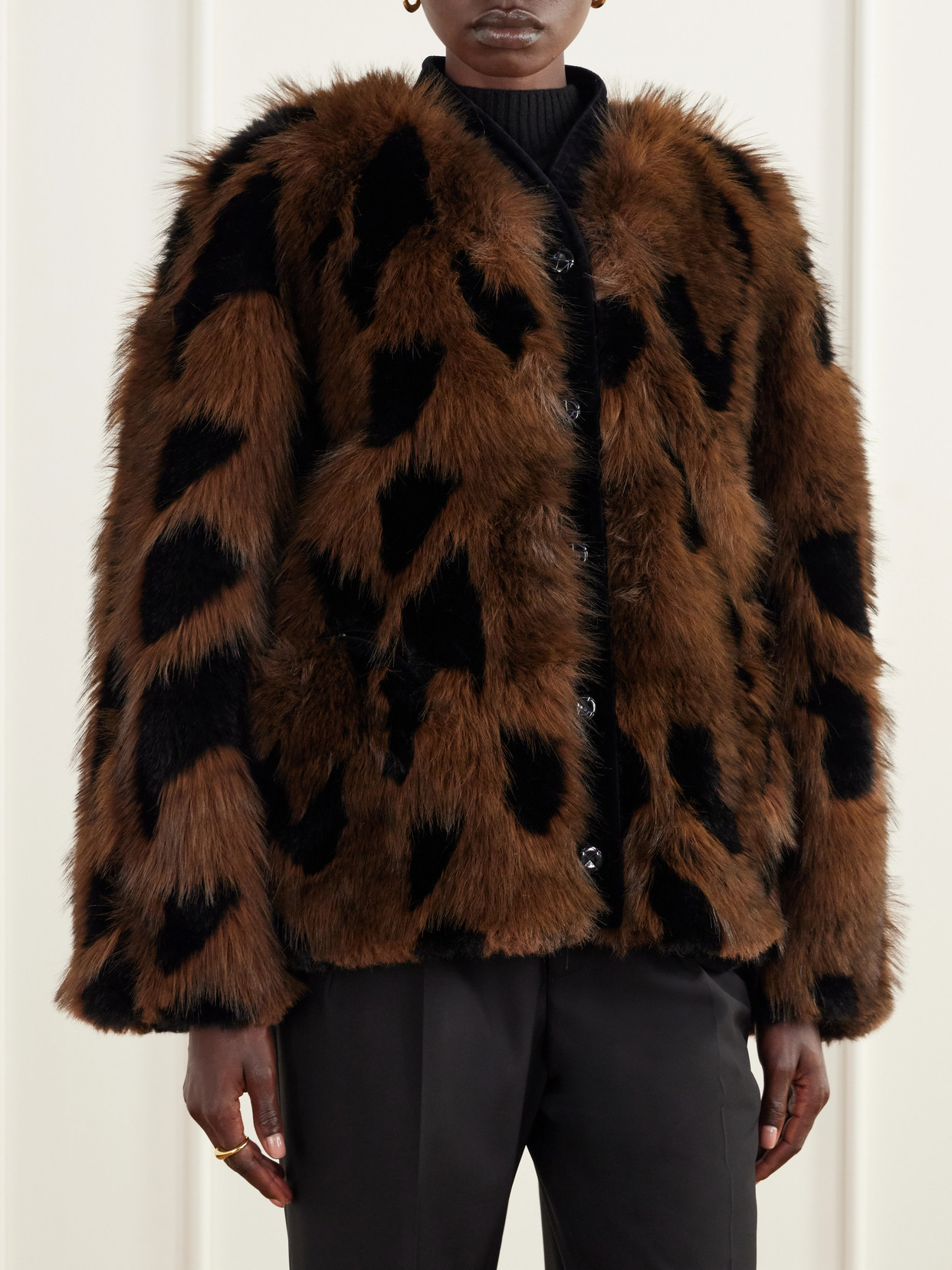 Blazé Milano - Chausie Leopard-Pattern Velvet-Trimmed Plush Jacket