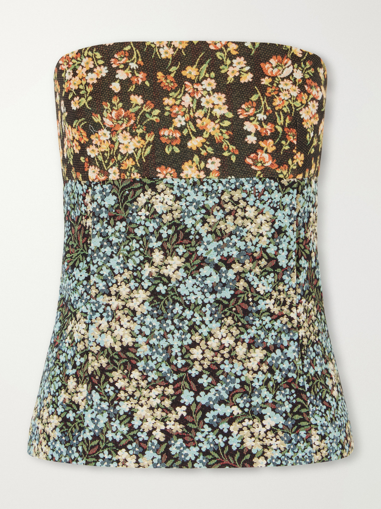 Strapless Floral-Jacquard Blouse