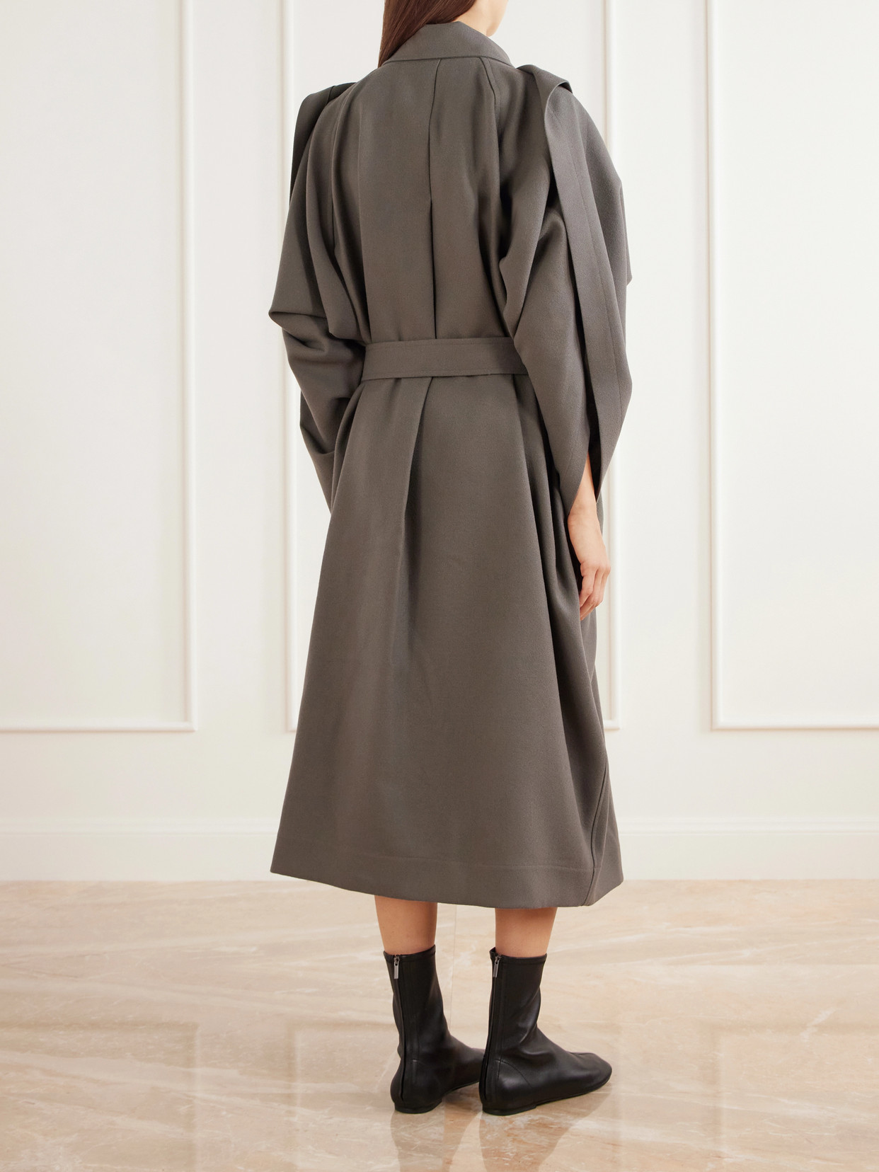 Calligraph Layered Belted Worsted-Wool Coat