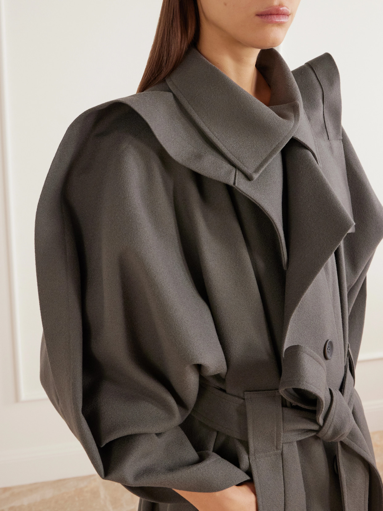Calligraph Layered Belted Worsted-Wool Coat