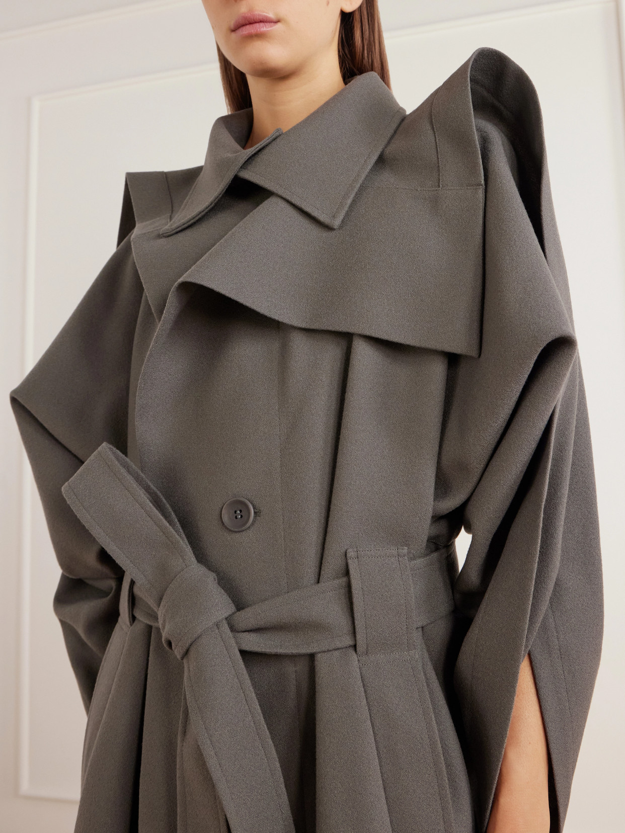 Calligraph Layered Belted Worsted-Wool Coat