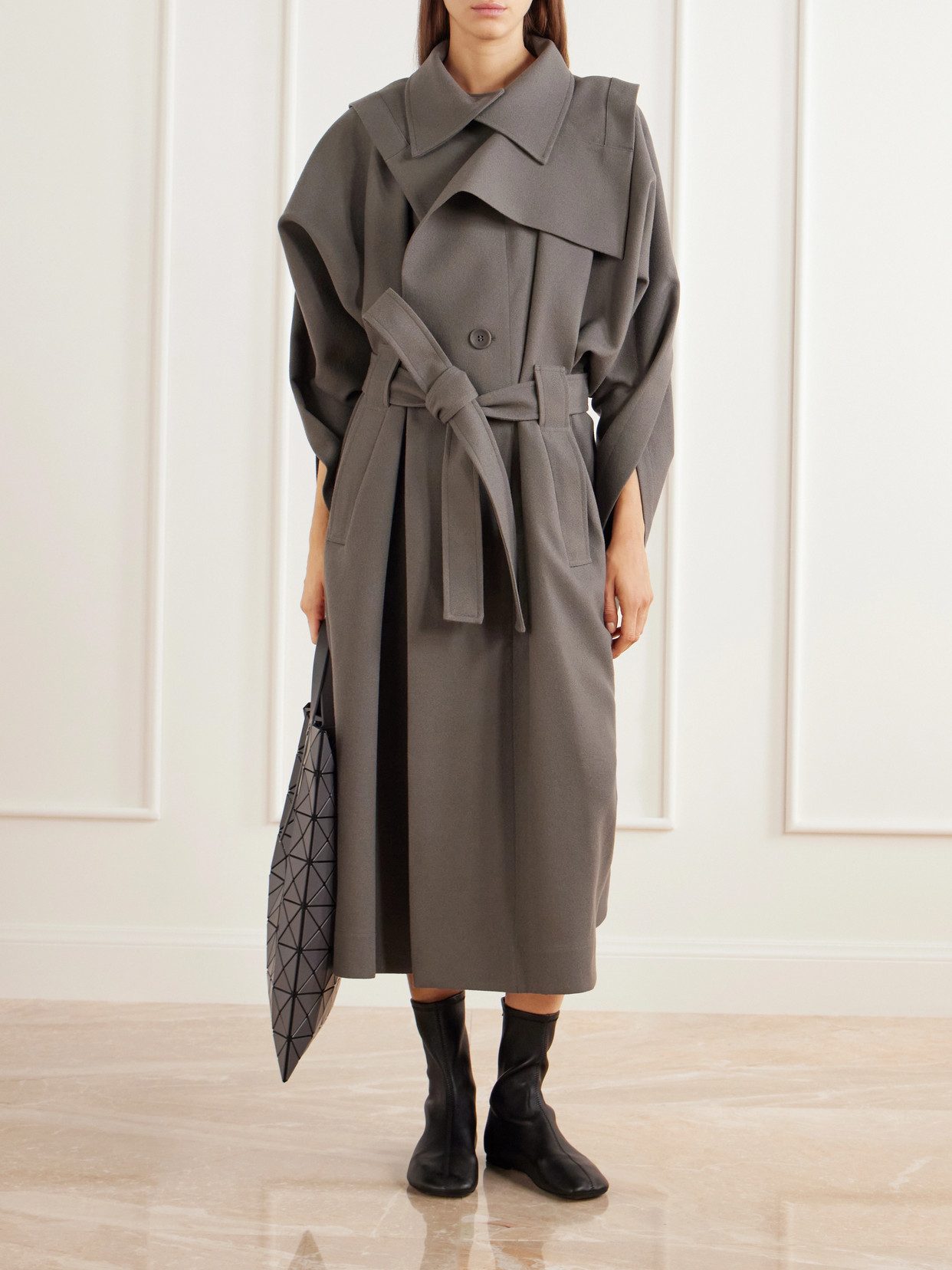 Calligraph Layered Belted Worsted-Wool Coat