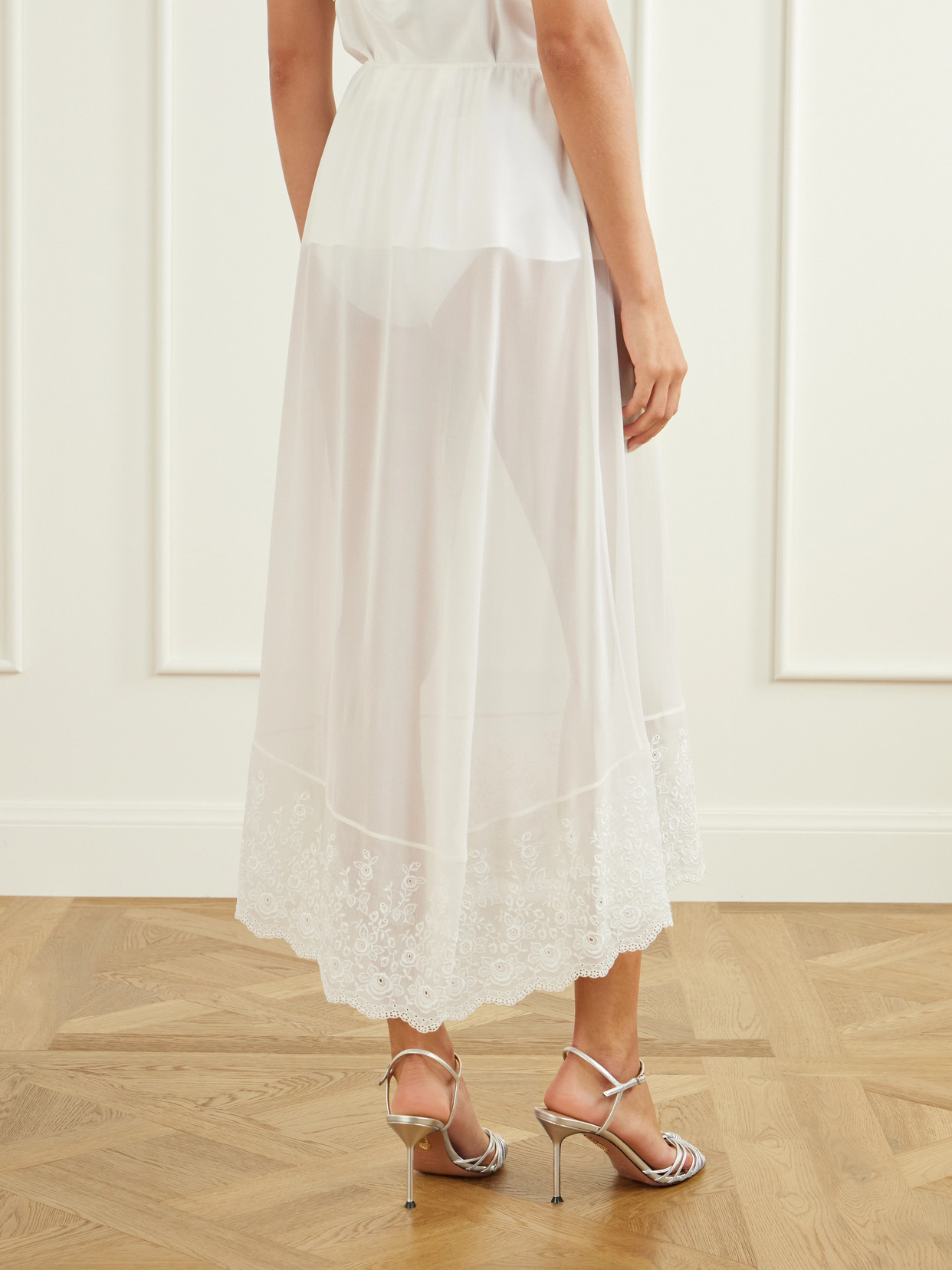 Broderie Anglaise-Trimmed Silk-Crepe Midi