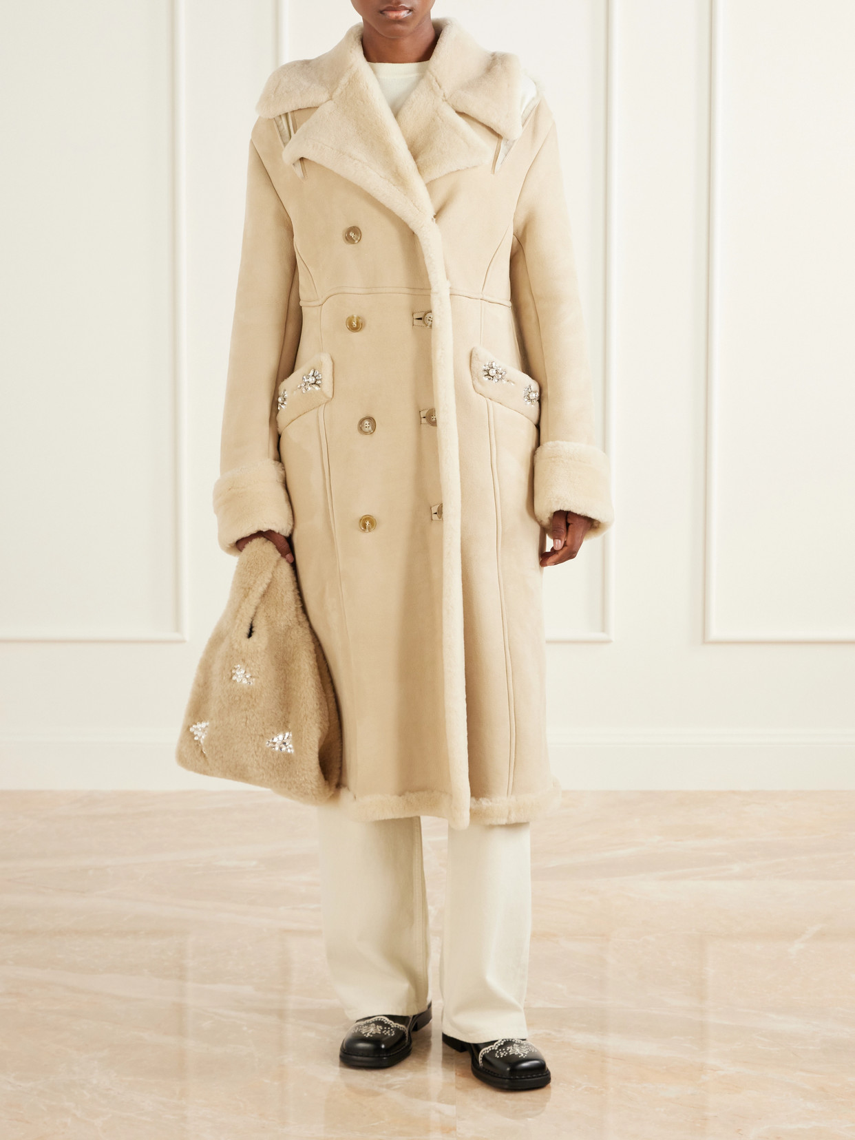 Double-Breasted Shearling Coat