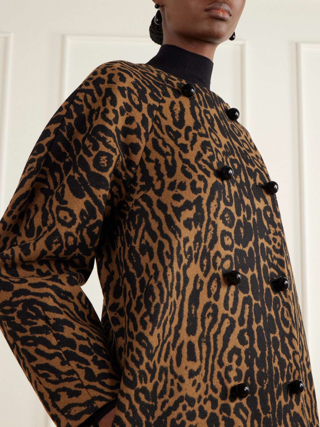Cocoon Leopard-Jacquard Coat