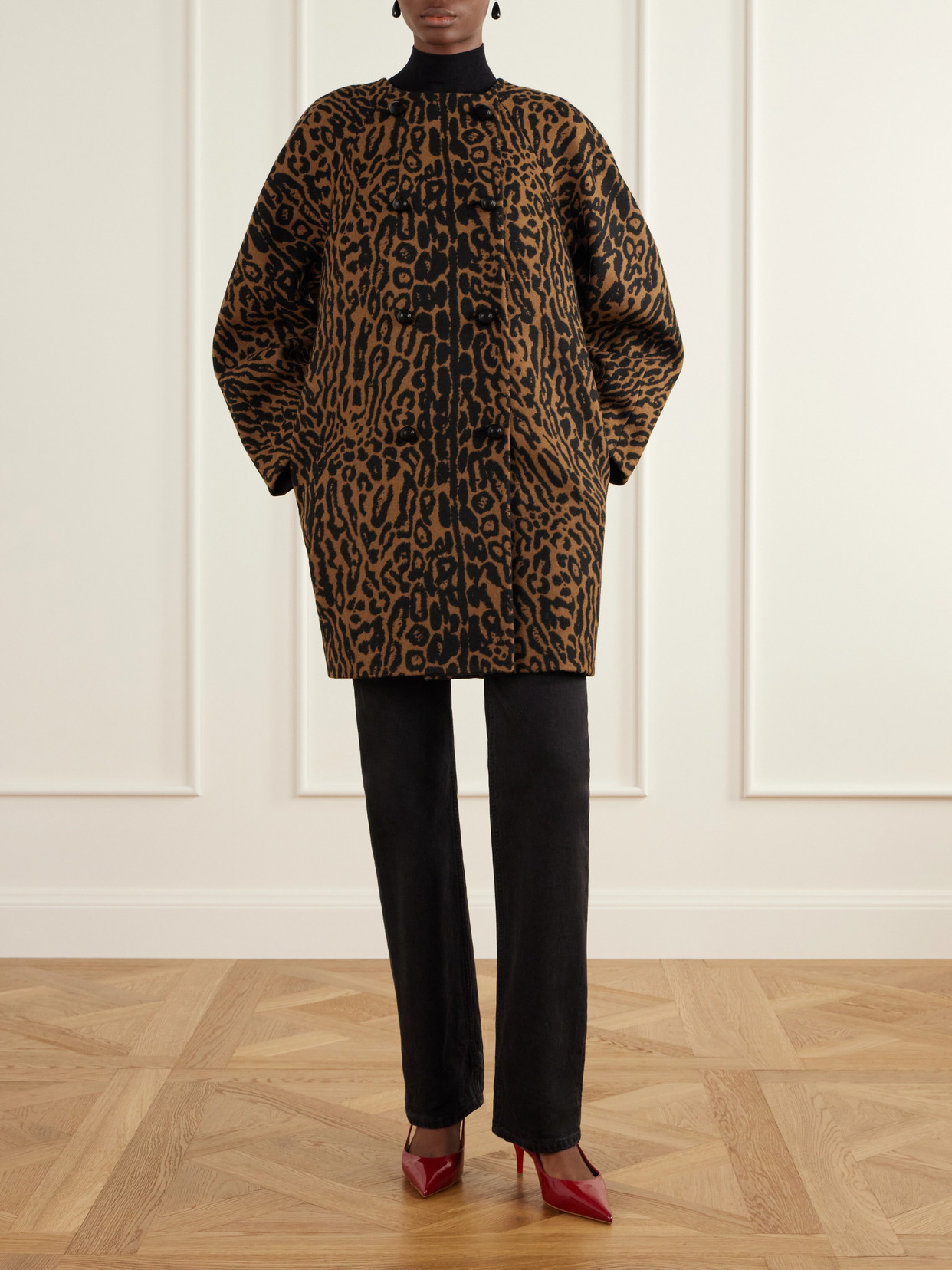 Cocoon Leopard-Jacquard Coat